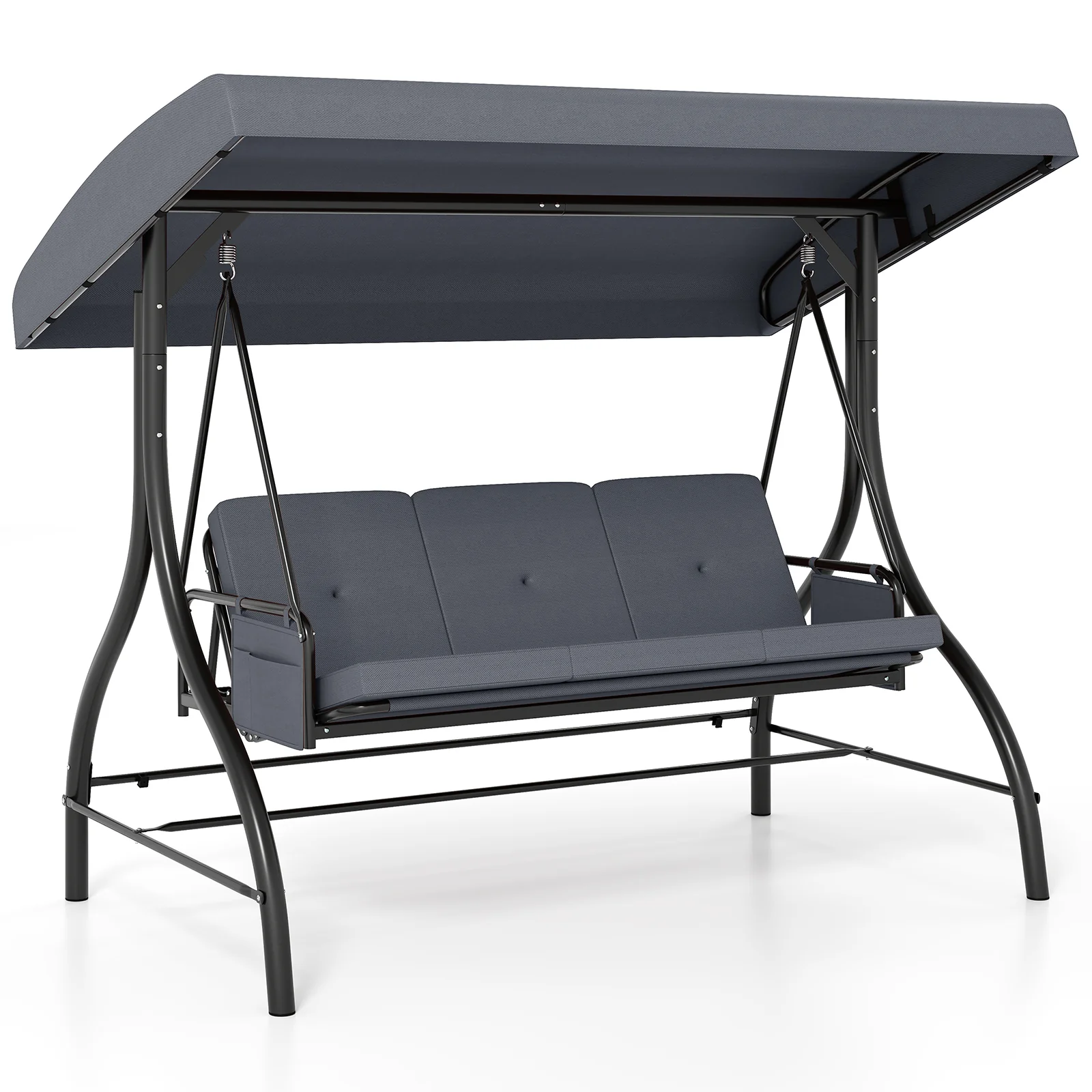3-Piece Patio Swing, Canopy, Removable Cushions, Side Pockets, Gray - Image 4