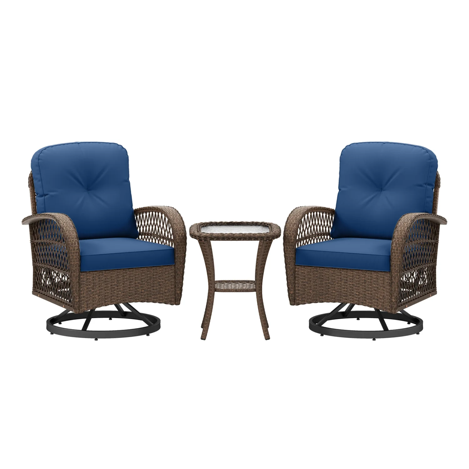3-Piece Patio Swivel Rocker Set, Navy