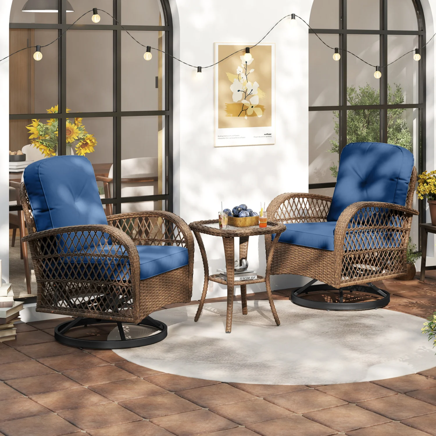 3-Piece Patio Swivel Rocker Set, Navy - Image 2