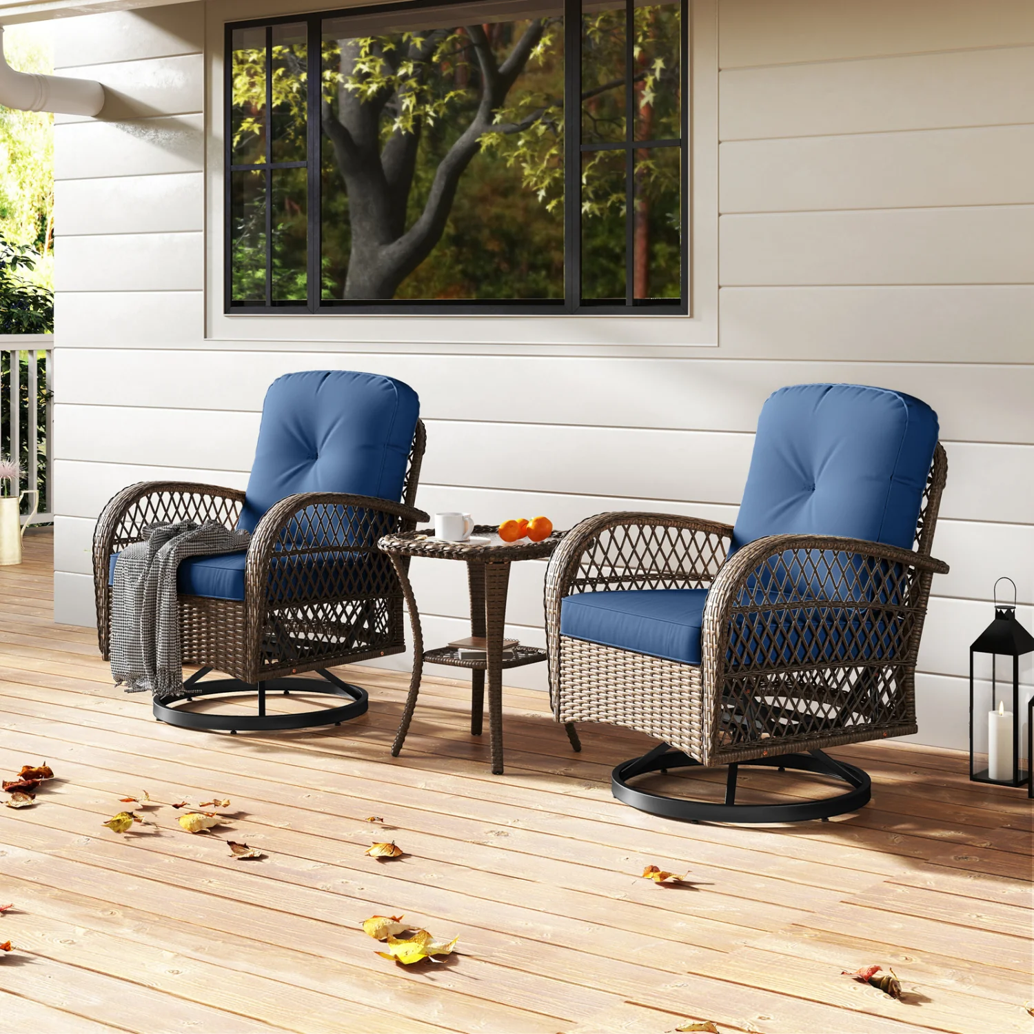 3-Piece Patio Swivel Rocker Set, Navy - Image 3
