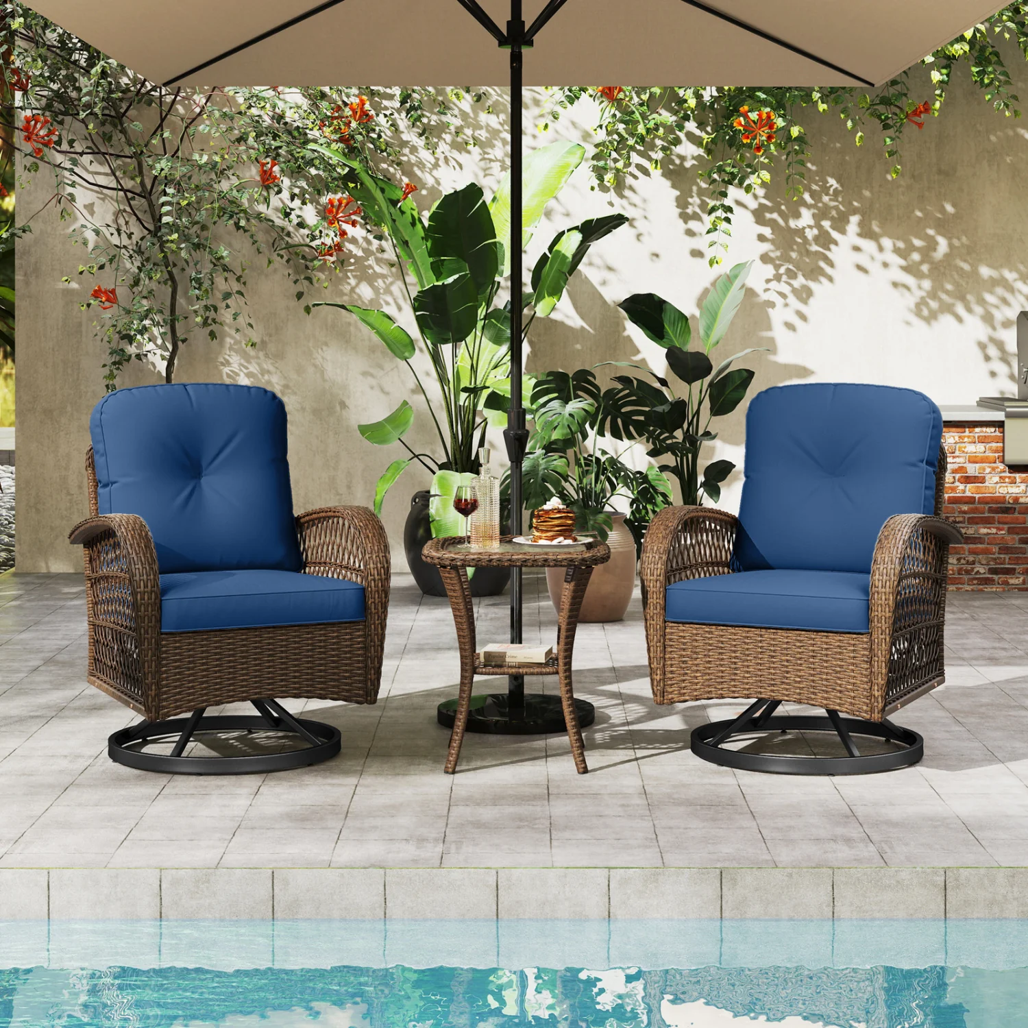 3-Piece Patio Swivel Rocker Set, Navy - Image 6