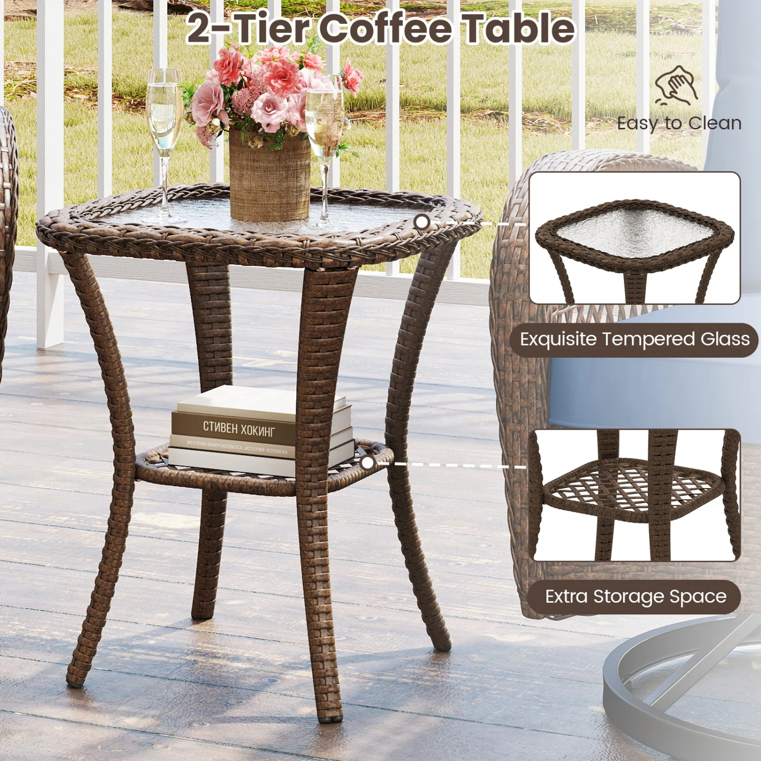 3-Piece Patio Swivel Rocker Set, Navy - Image 8