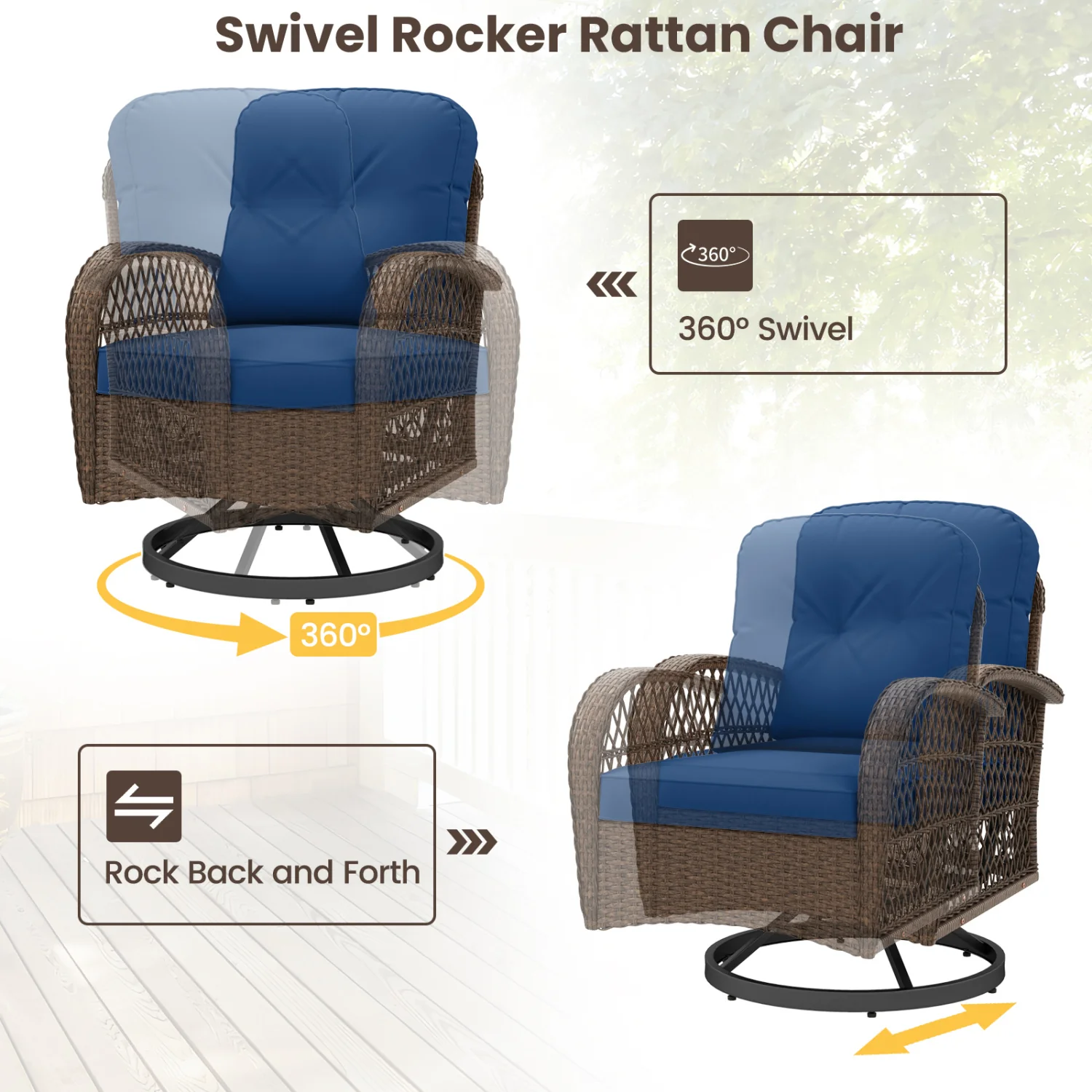 3-Piece Patio Swivel Rocker Set, Navy - Image 9