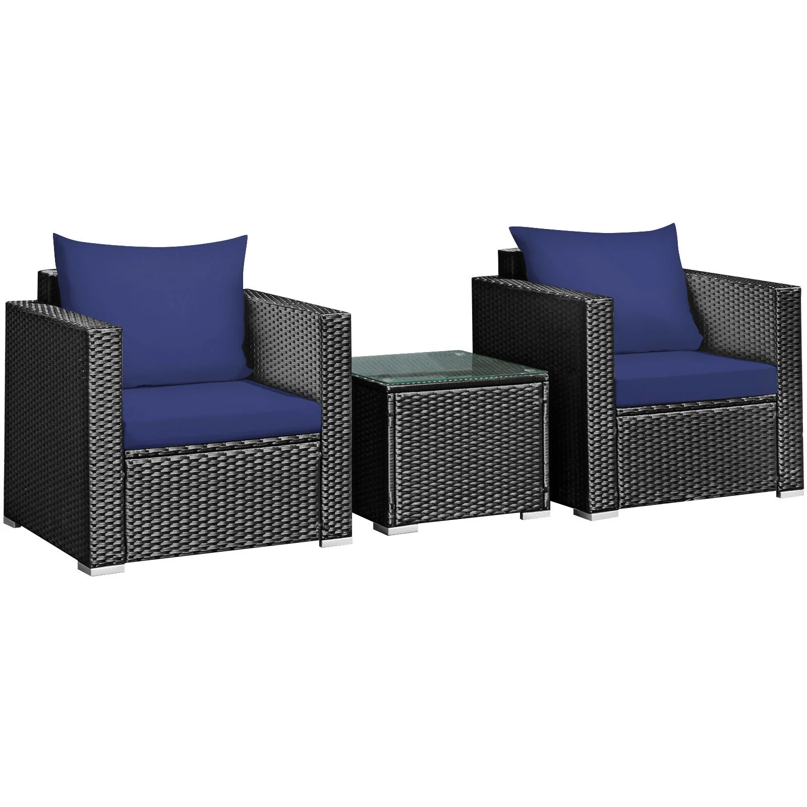 3-Piece Patio Wicker Furniture Set, Navy - Image 10