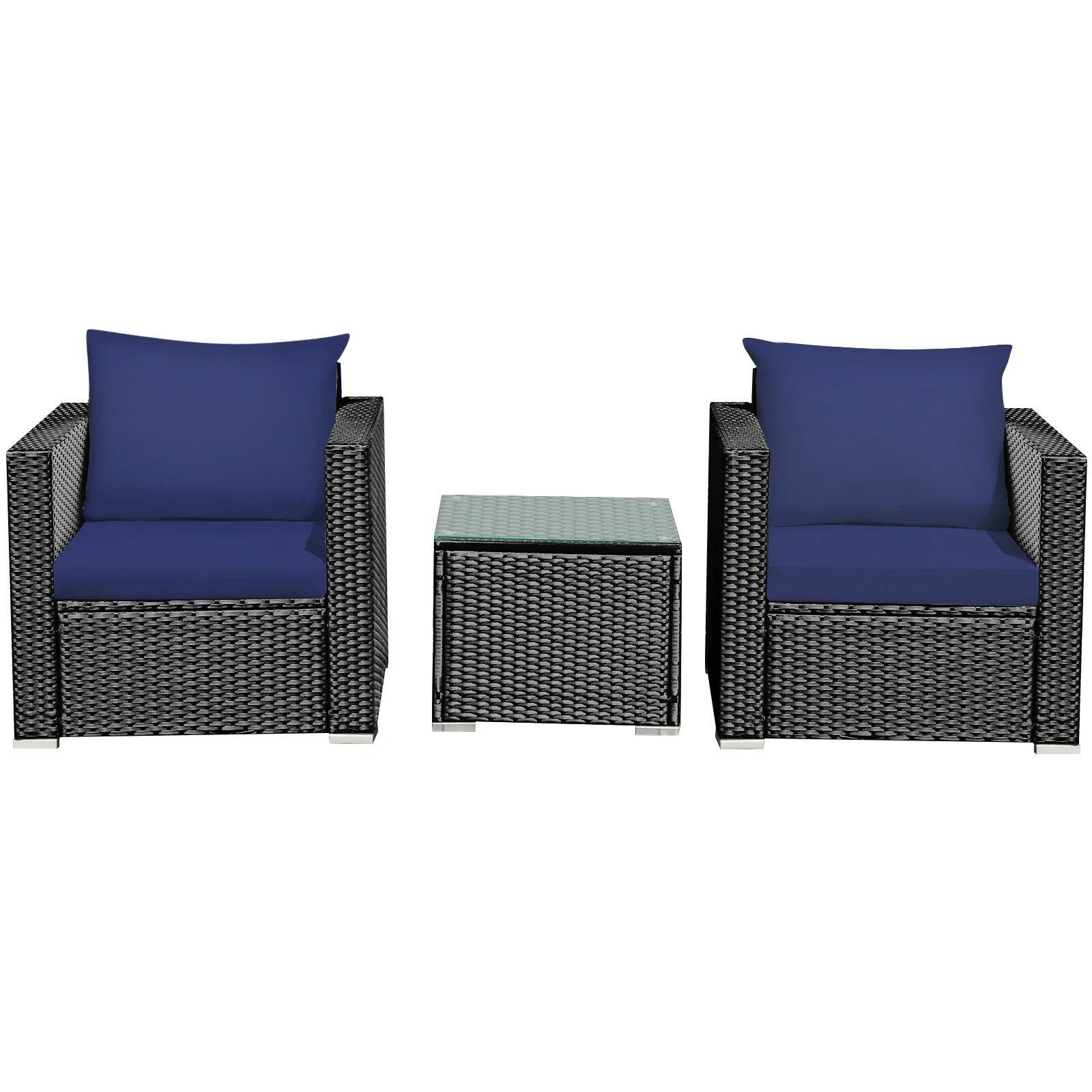 3-Piece Patio Wicker Furniture Set, Navy - Image 9