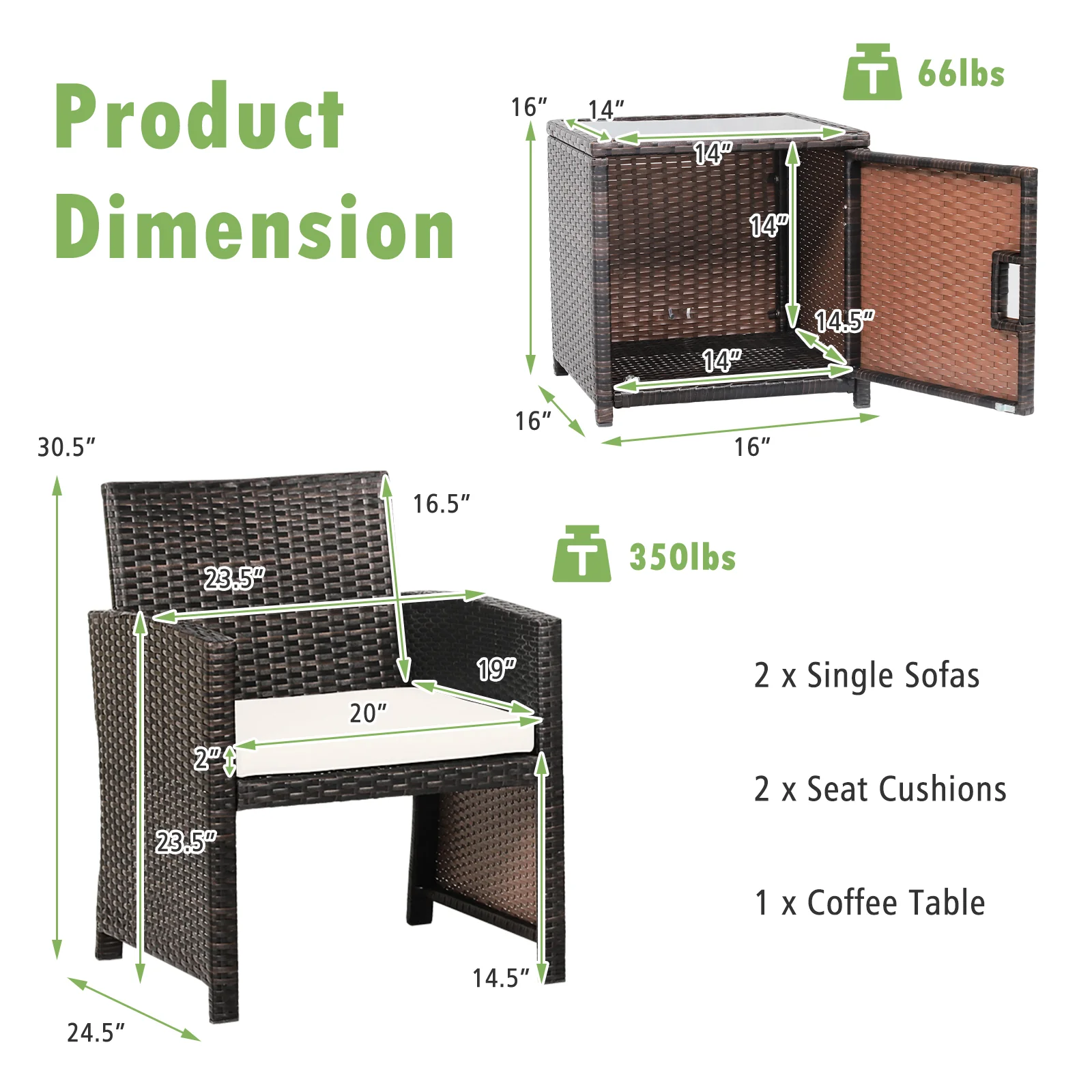 3-Piece Patio Wicker Furniture Set, Storage Table, Protective Cover, Off White - Image 5