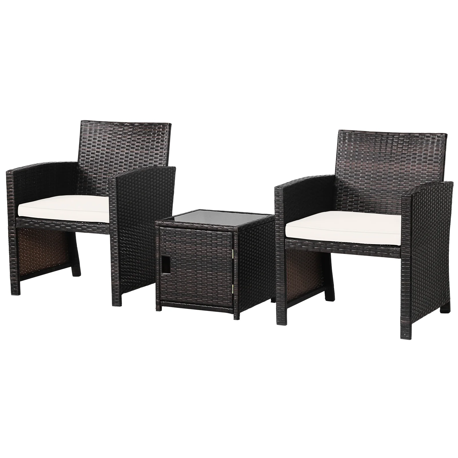 3-Piece Patio Wicker Furniture Set, Storage Table, Protective Cover, Off White - Image 8