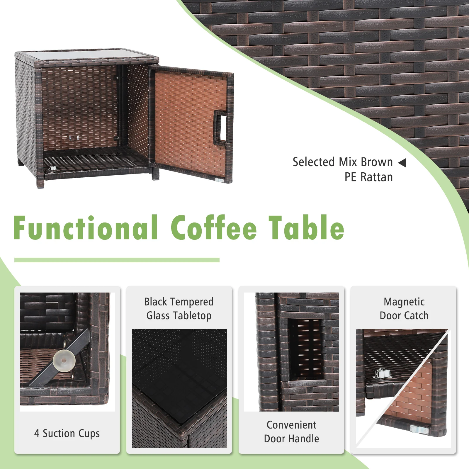 3-Piece Patio Wicker Furniture Set, Storage Table, Protective Cover, Off White - Image 9