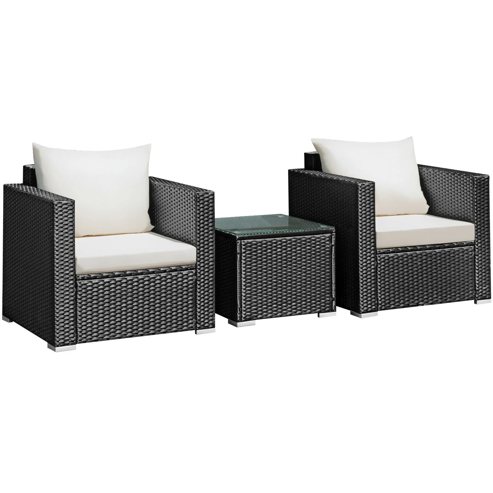 3-Piece Patio Wicker Furniture Set With Cushion, White - Image 10