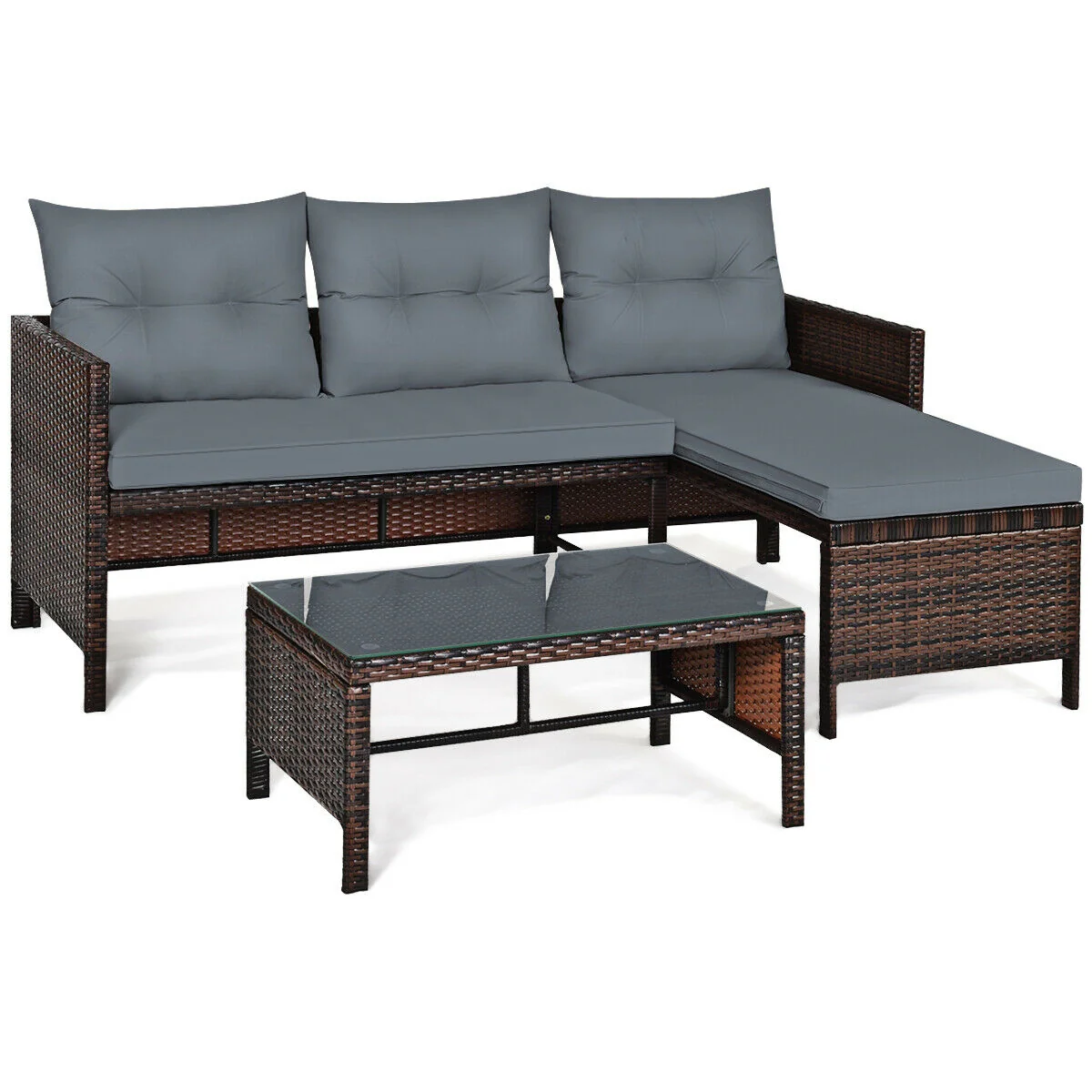 3 Piece Patio Wicker Rattan Sofa Set, Gray