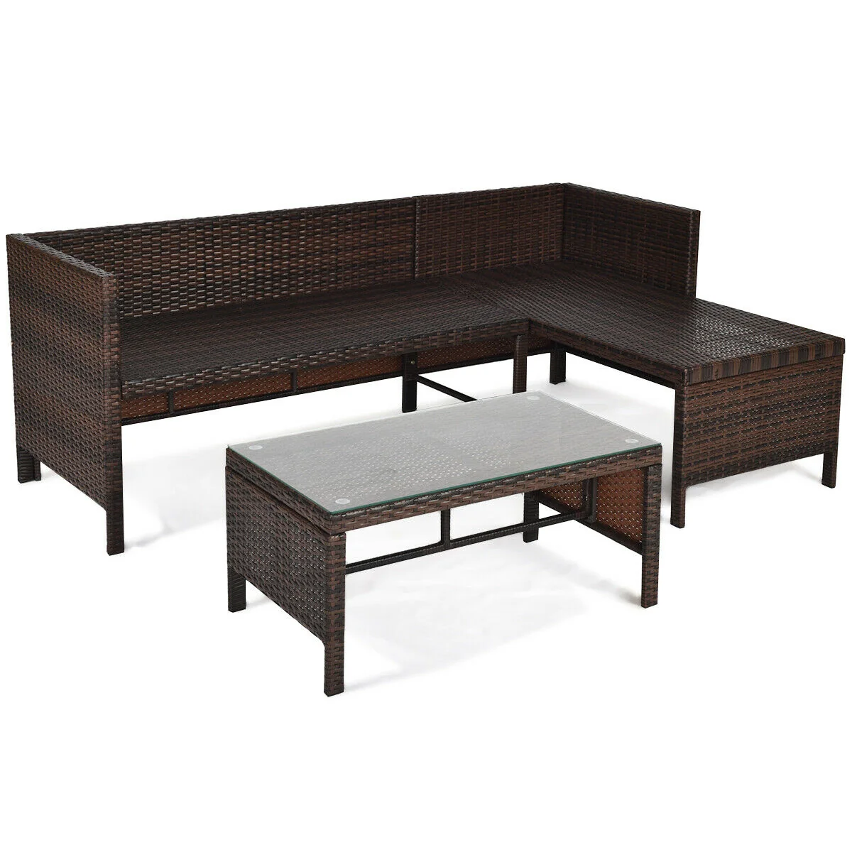 3 Piece Patio Wicker Rattan Sofa Set, Gray - Image 9