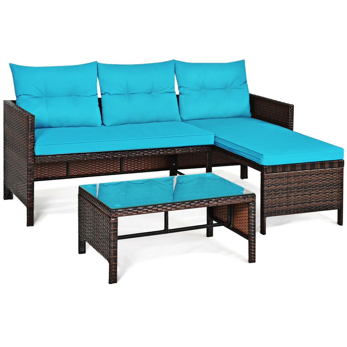 3 Piece Patio Wicker Rattan Sofa Set, Turquoise - Image 4