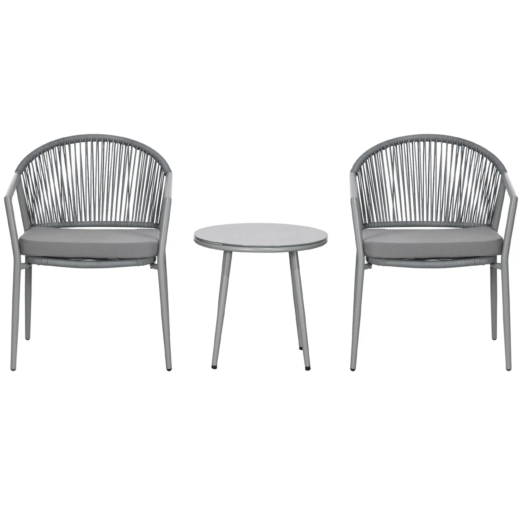 3-Piece Rattan Bistro Set, 2 Armchairs And Coffee Table, Grey