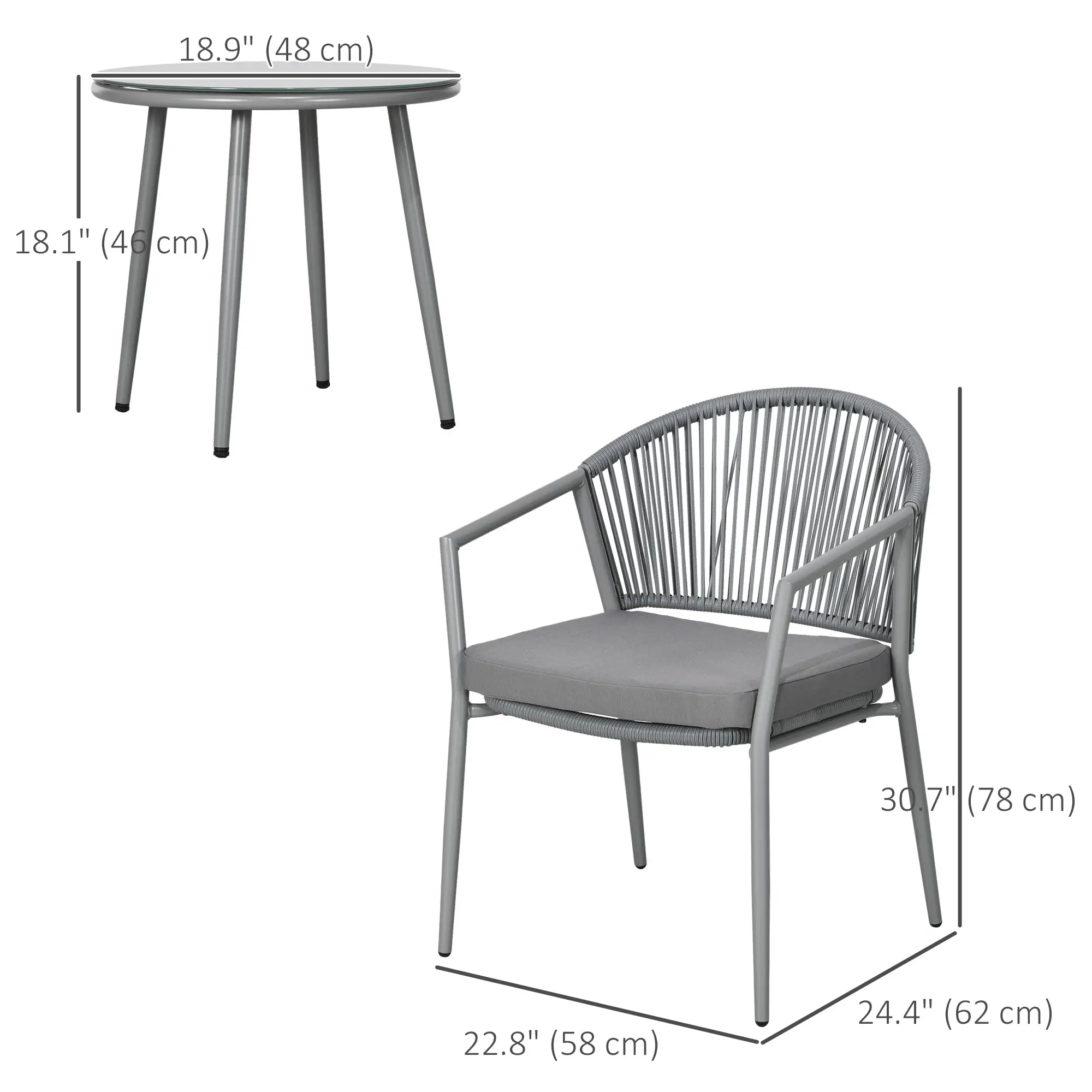 3-Piece Rattan Bistro Set, 2 Armchairs And Coffee Table, Grey - Image 3