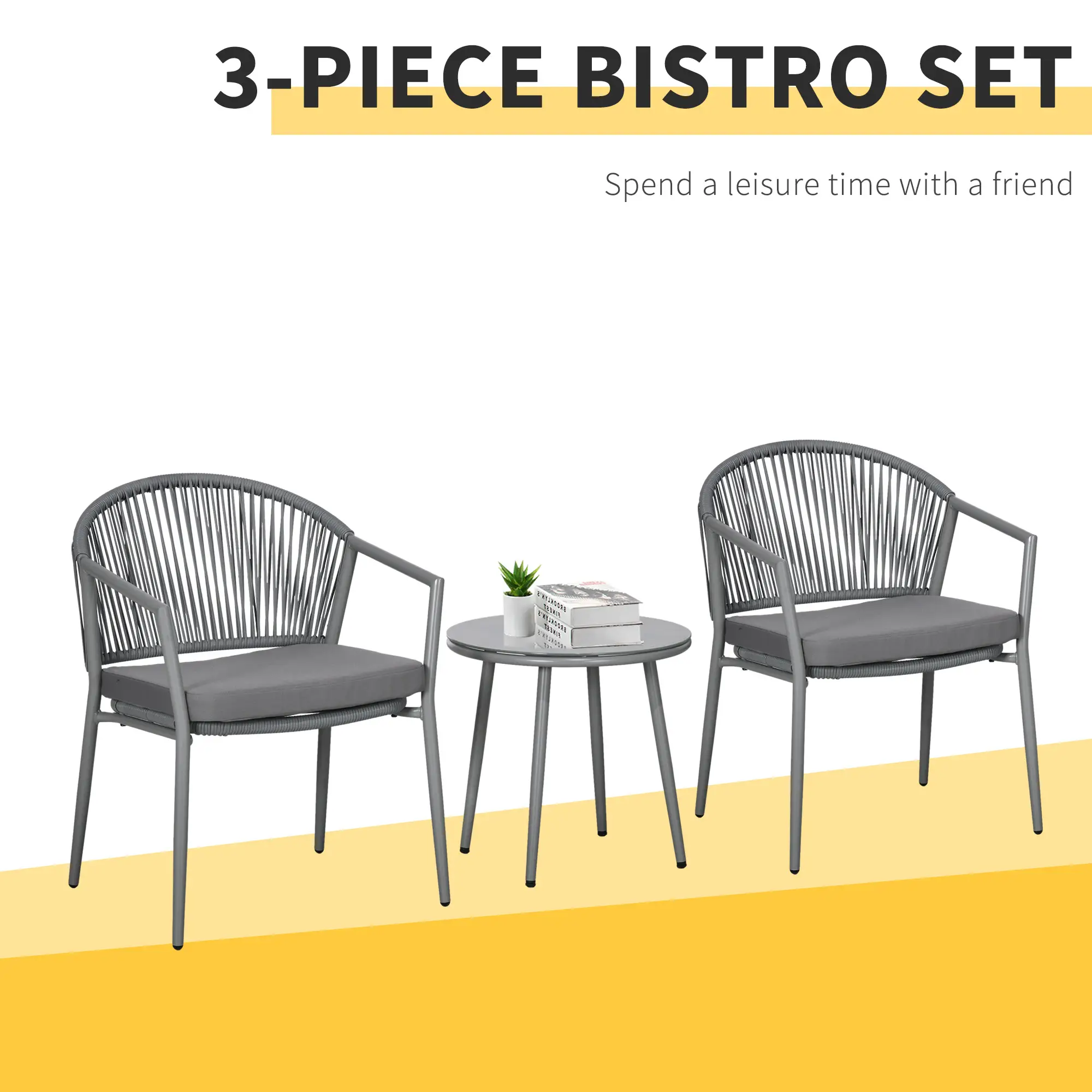 3-Piece Rattan Bistro Set, 2 Armchairs And Coffee Table, Grey - Image 4
