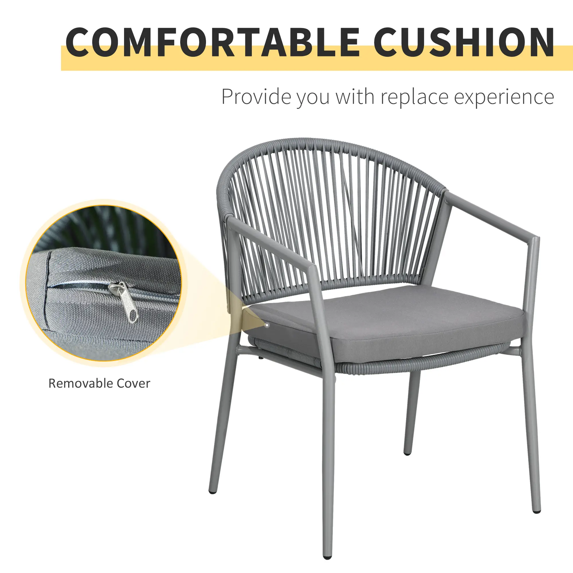 3-Piece Rattan Bistro Set, 2 Armchairs And Coffee Table, Grey - Image 5