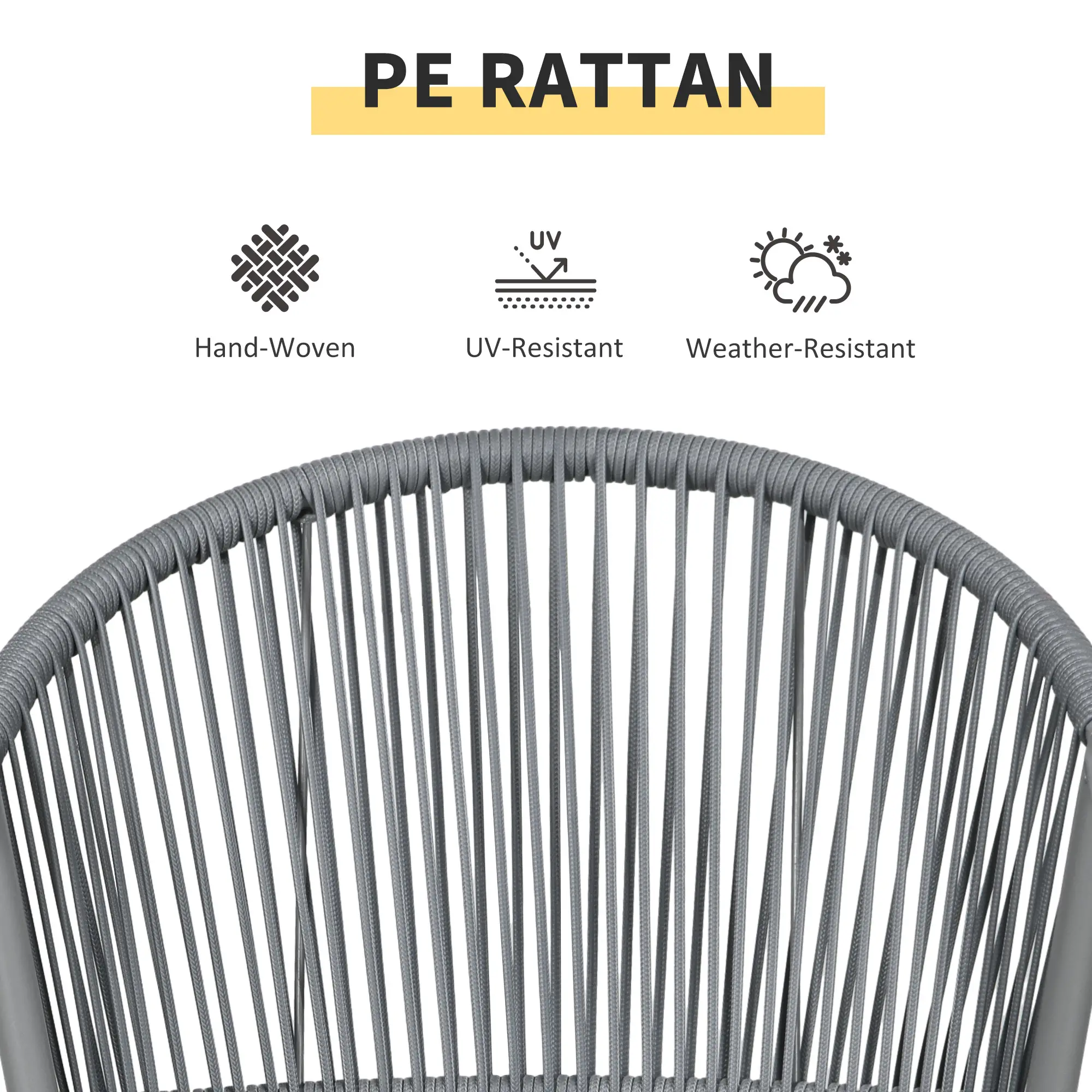 3-Piece Rattan Bistro Set, 2 Armchairs And Coffee Table, Grey - Image 6