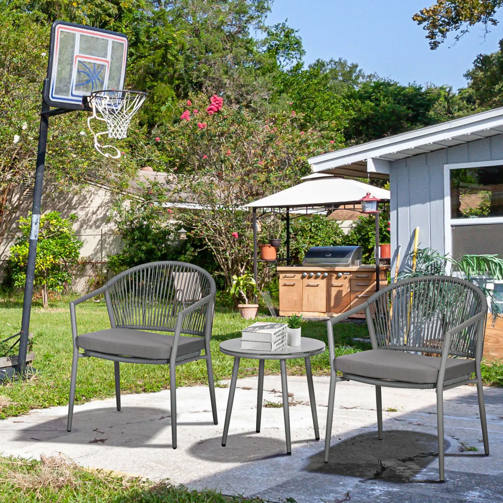 3-Piece Rattan Bistro Set, 2 Armchairs And Coffee Table, Grey - Image 8