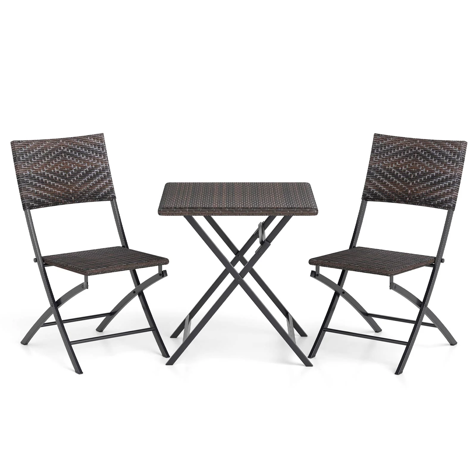 3 Piece Rattan Bistro Set, Outdoor Folding Dining Table And Chairs - Image 4