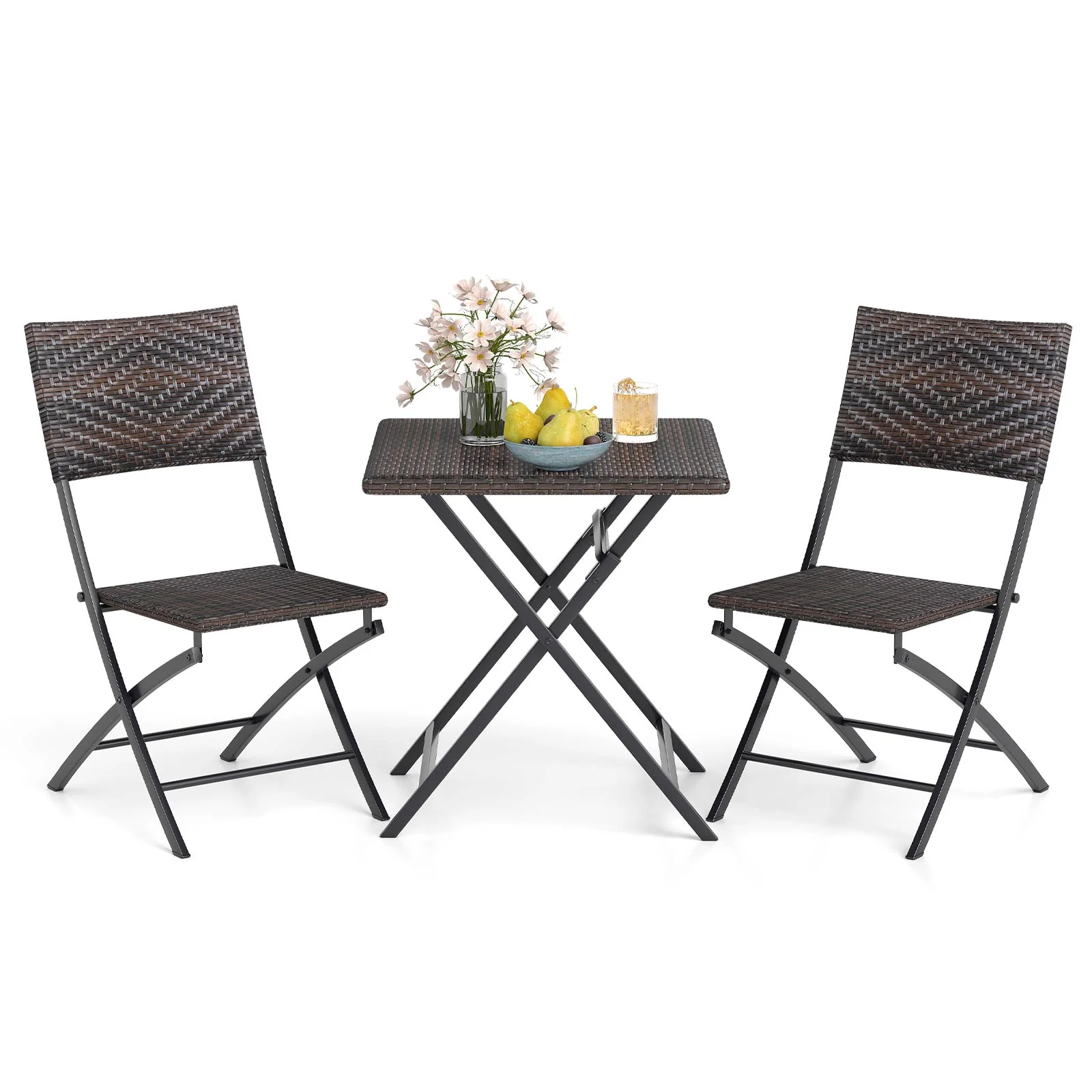 3 Piece Rattan Bistro Set, Outdoor Folding Dining Table And Chairs - Image 5