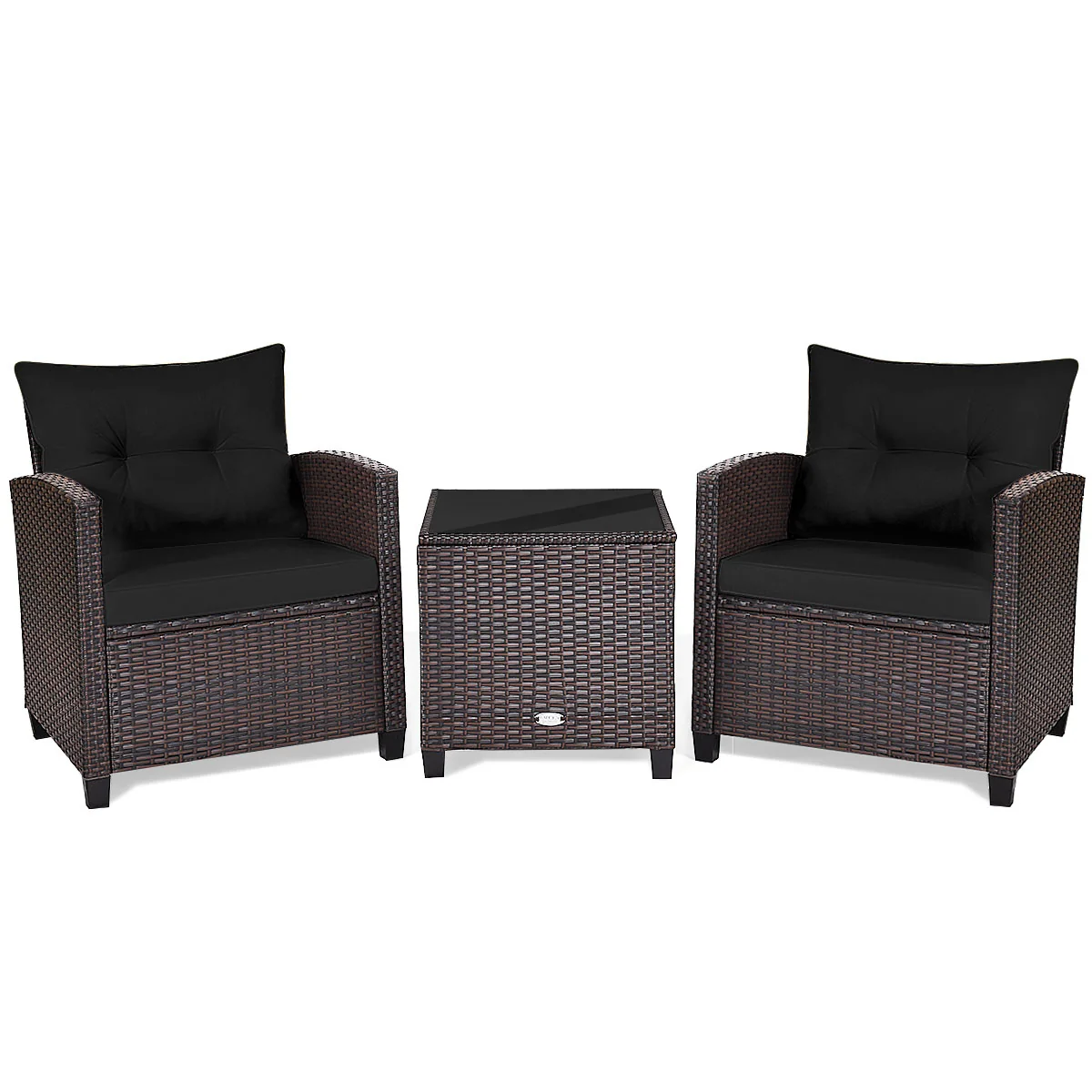 3 Piece Rattan Patio Set With Coffee Table, Black - Image 4