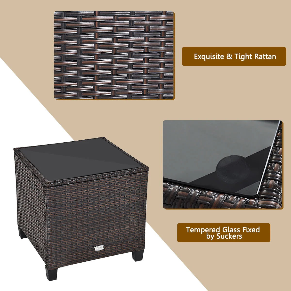 3 Piece Rattan Patio Set With Coffee Table, Black - Image 9