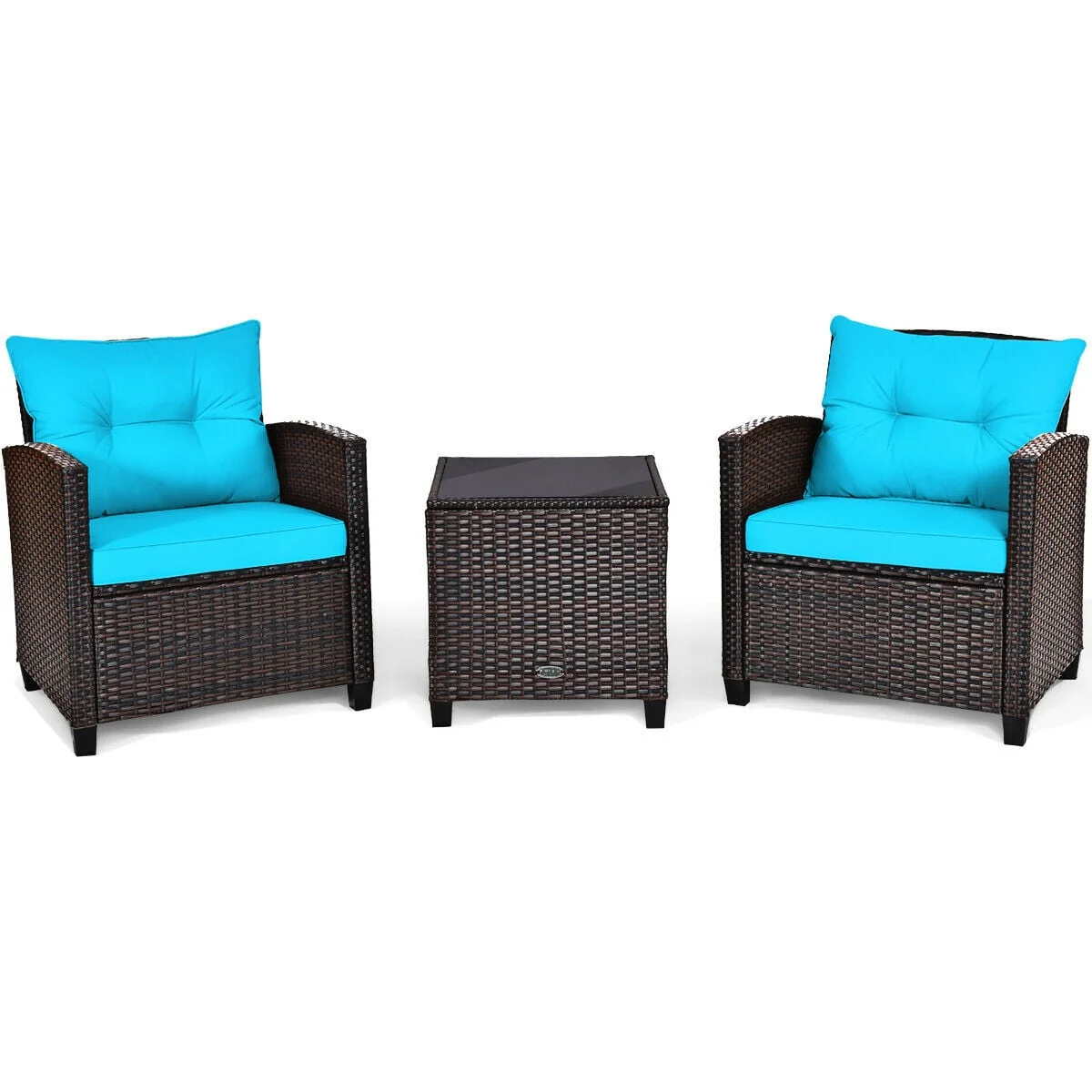 3-Piece Rattan Patio Set With Coffee Table, Turquoise - Image 4