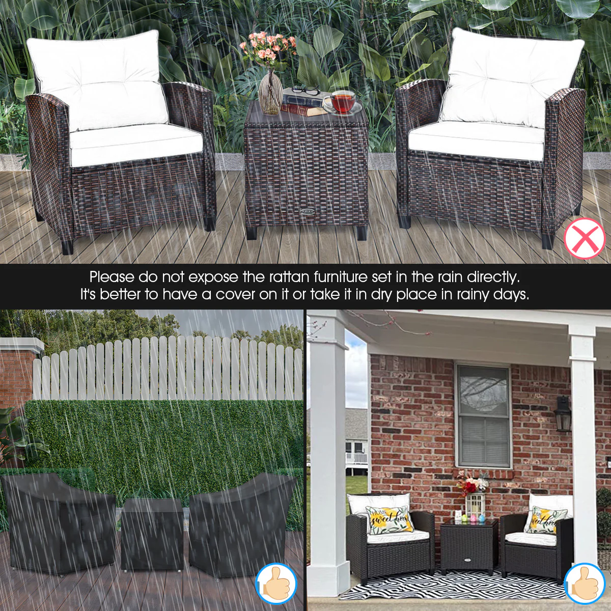 3-Piece Rattan Patio Set With Coffee Table, Turquoise - Image 8