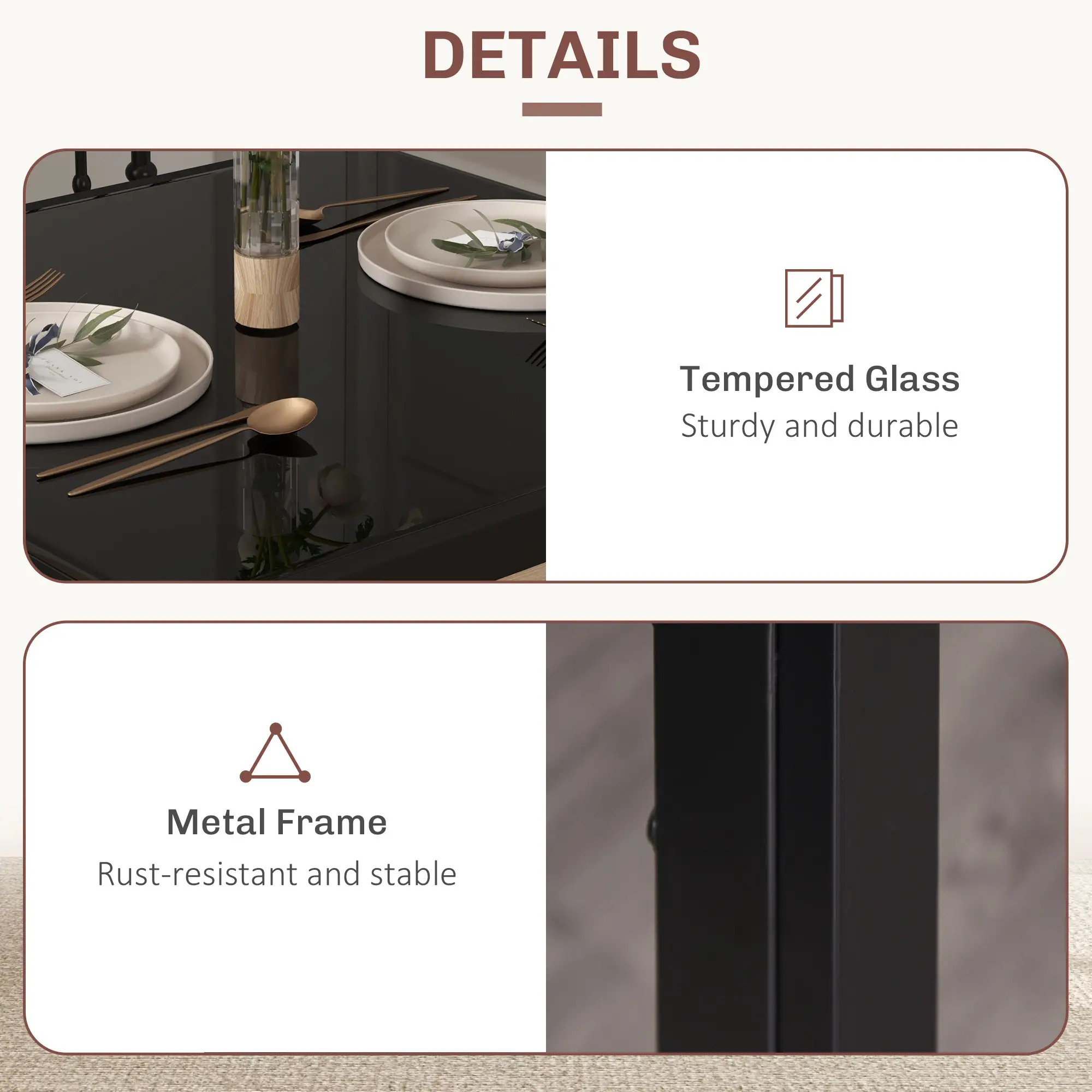3-Piece Rectangular Glass Dining Table, Metal Frame, Faux Leather Chairs, Black - Image 6