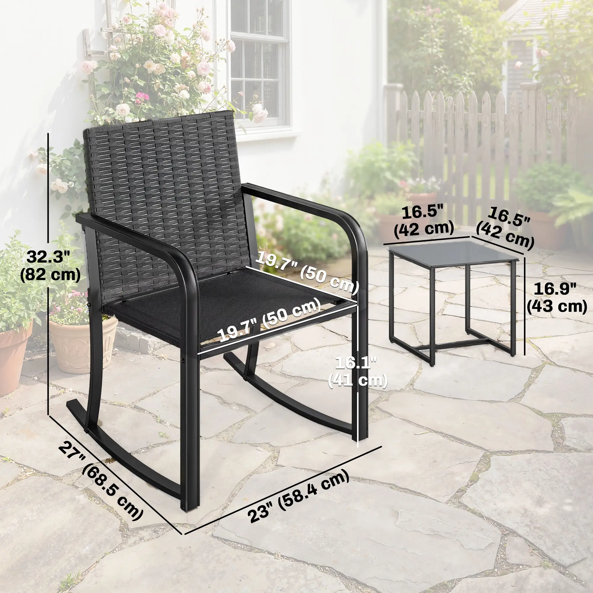3-Piece Rocking Bistro Set, Outdoor Patio Furniture, Grey - Image 3