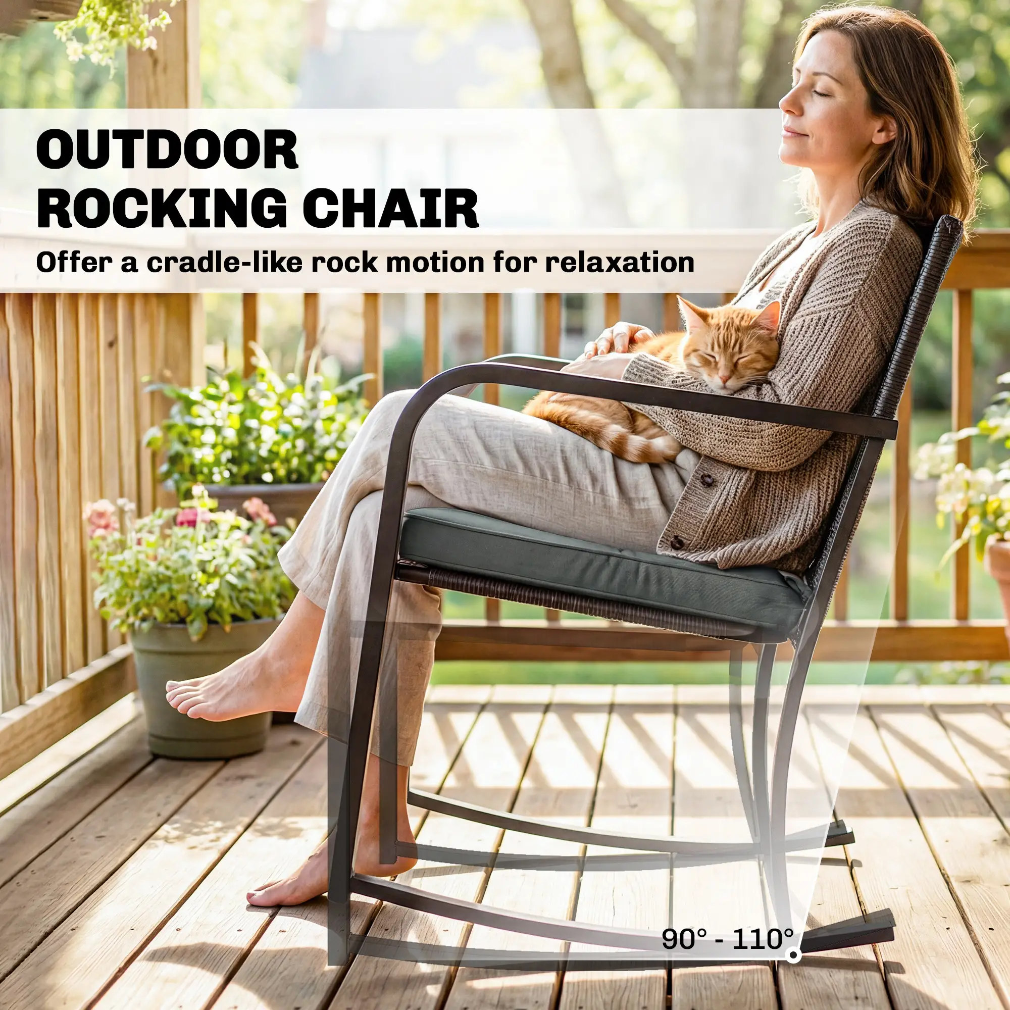 3-Piece Rocking Bistro Set, Outdoor Patio Furniture, Grey - Image 4