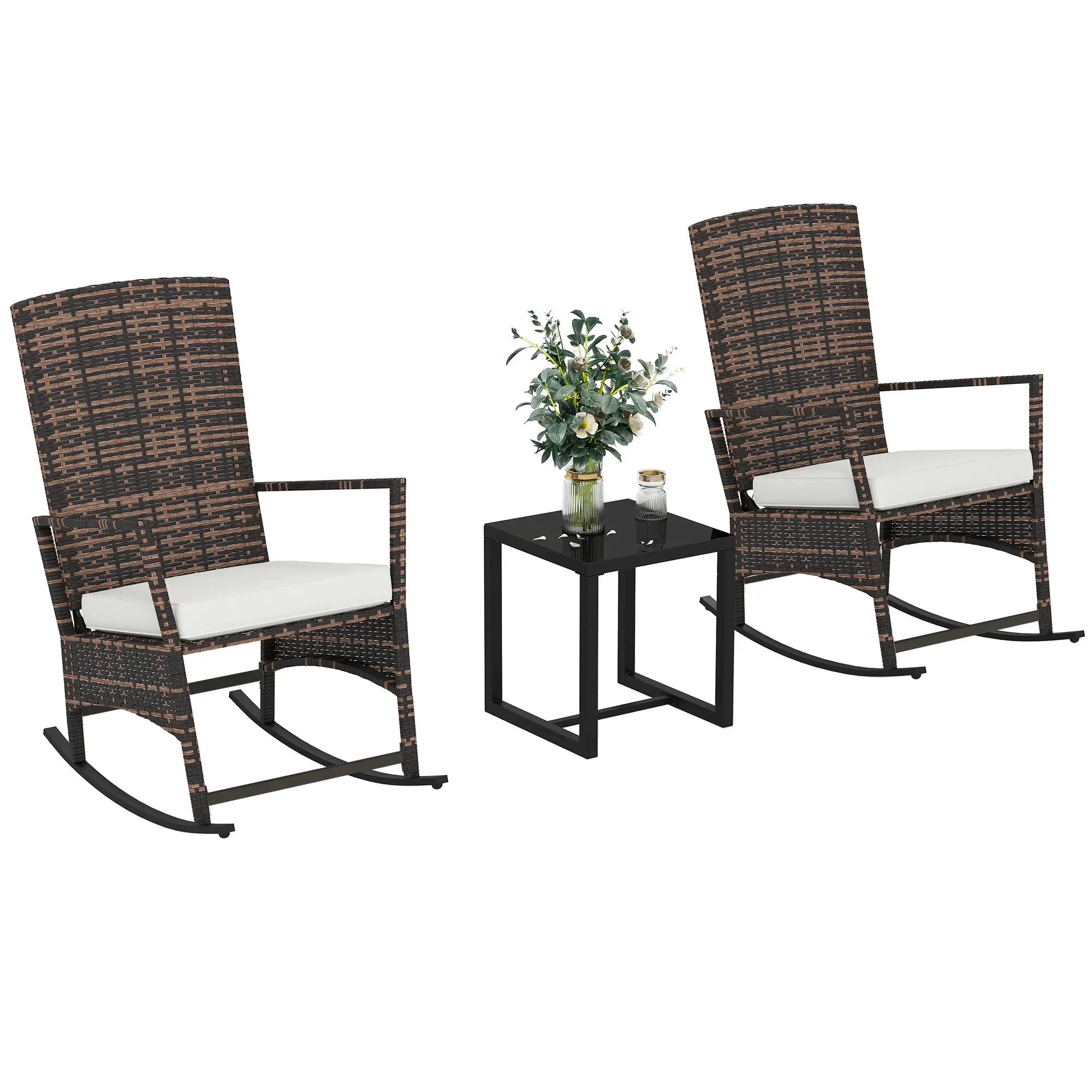3 Piece Rocking Bistro Set, Wicker Patio Furniture, White - Image 11