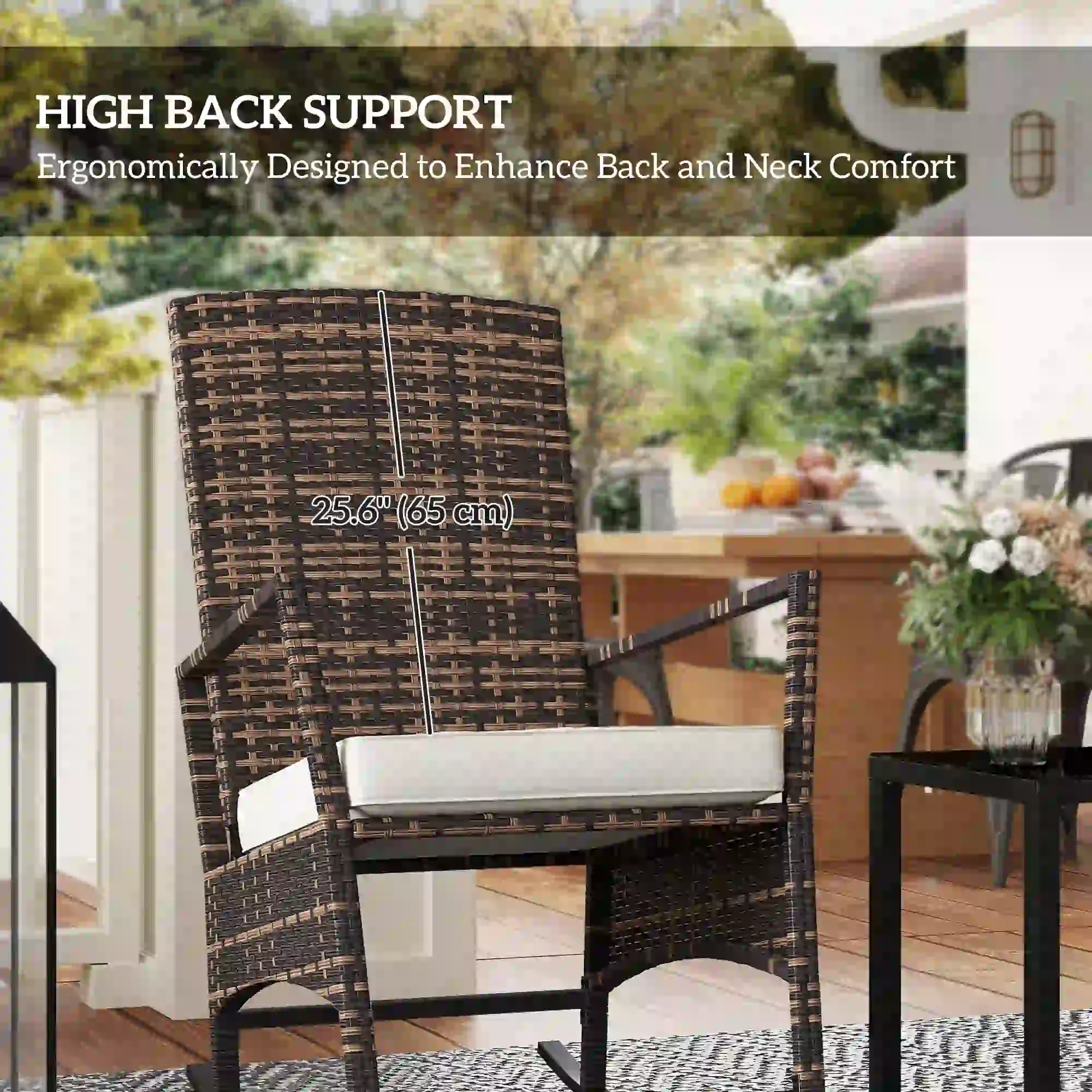 3 Piece Rocking Bistro Set, Wicker Patio Furniture, White - Image 6