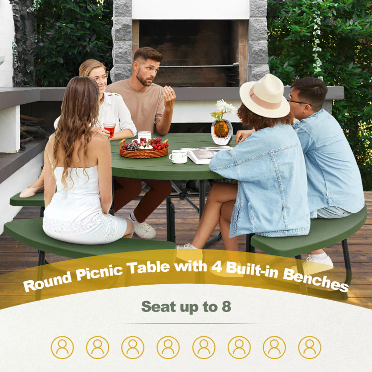 3-Piece Round Picnic Set with 10FT Solar LED Umbrella, Base - Image 5