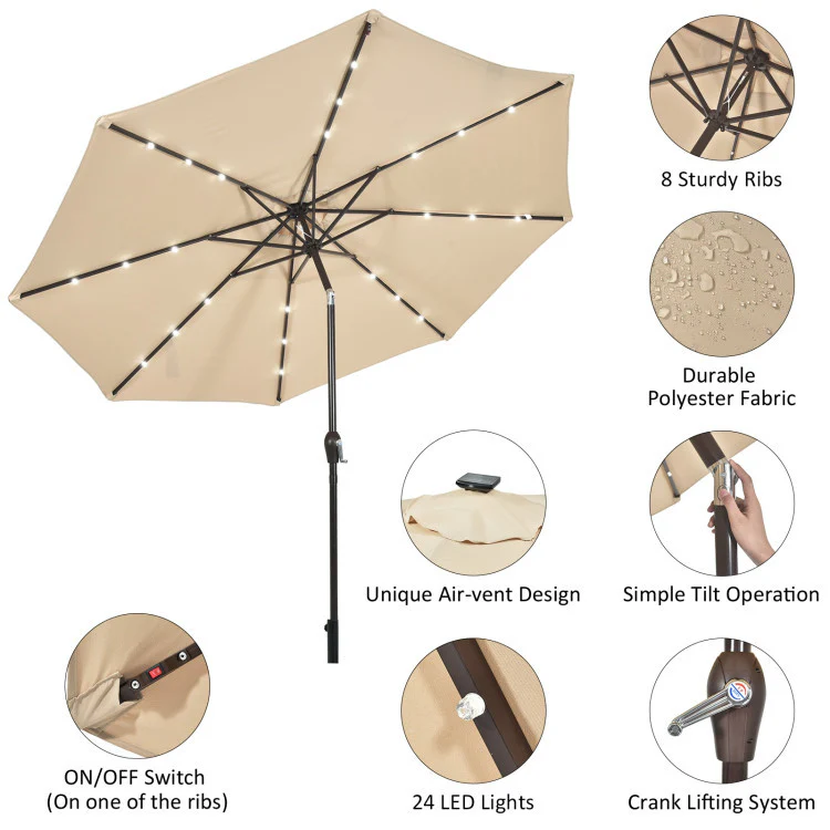 3-Piece Round Picnic Set with 10FT Solar LED Umbrella, Base - Image 8