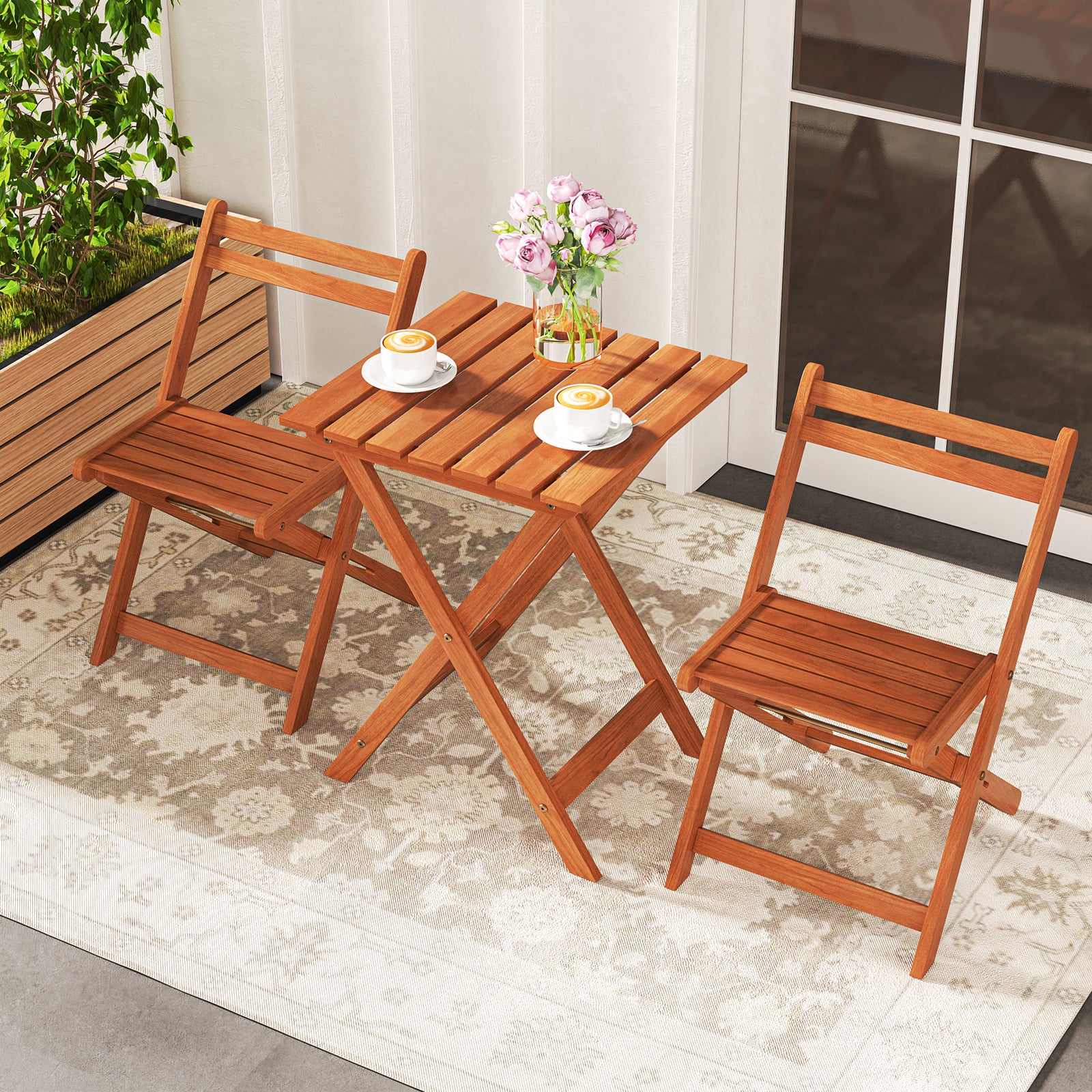 3 Piece Solid Wood Furniture Set, 2 Folding Chairs - Image 2