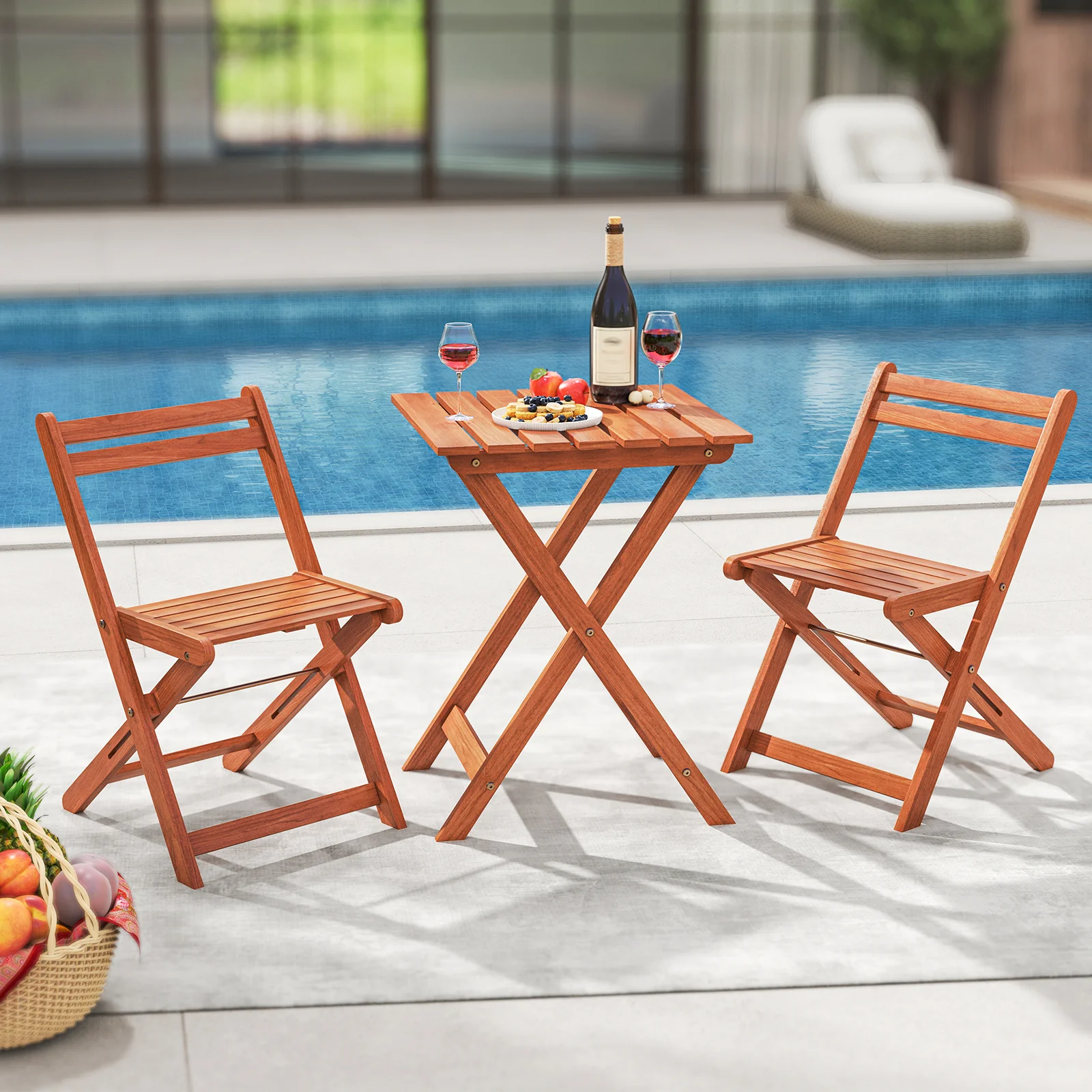 3 Piece Solid Wood Furniture Set, 2 Folding Chairs - Image 3