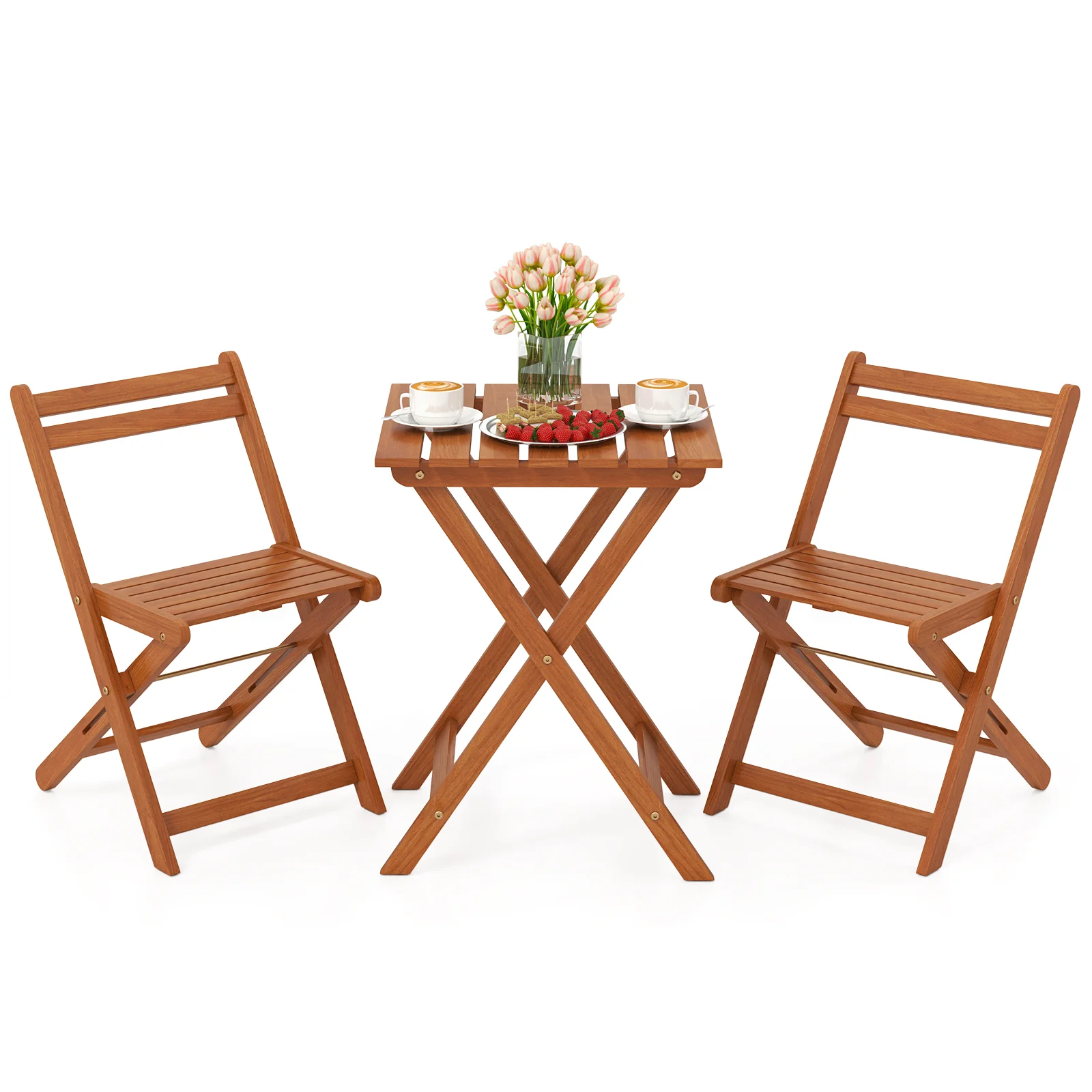 3 Piece Solid Wood Furniture Set, 2 Folding Chairs - Image 4