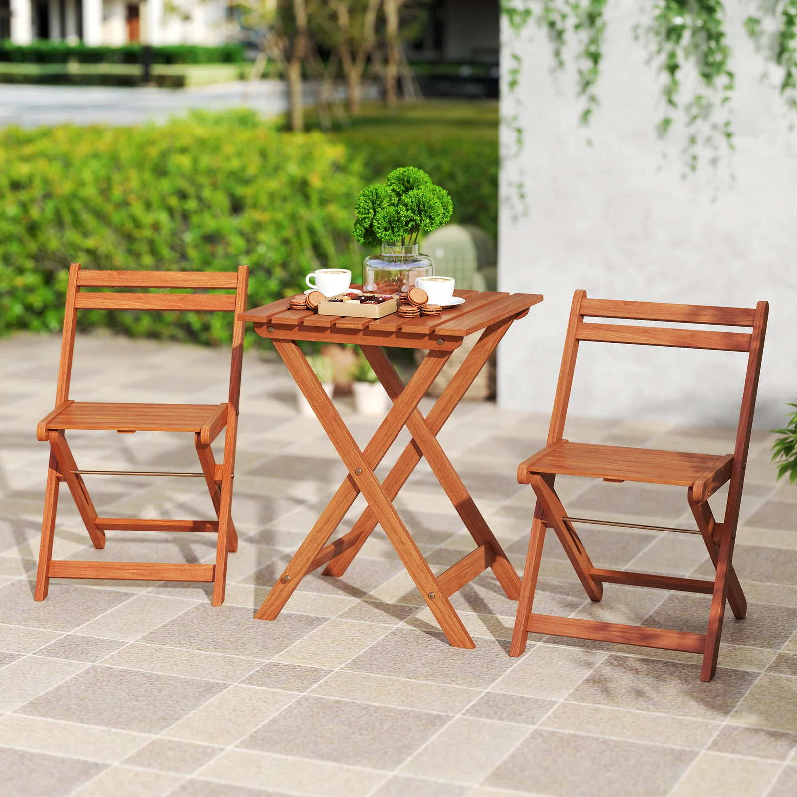 3 Piece Solid Wood Furniture Set, 2 Folding Chairs - Image 7