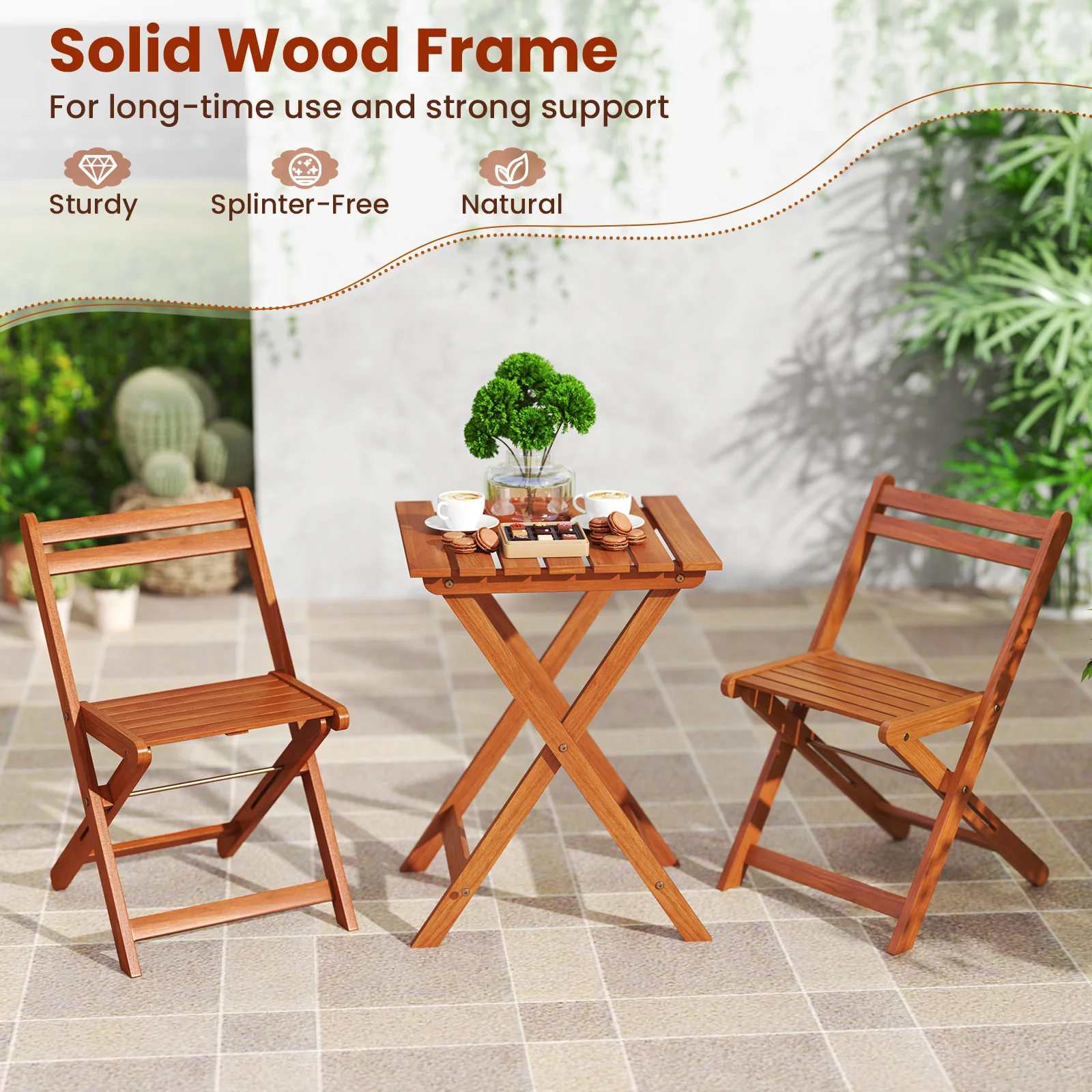 3 Piece Solid Wood Furniture Set, 2 Folding Chairs - Image 8