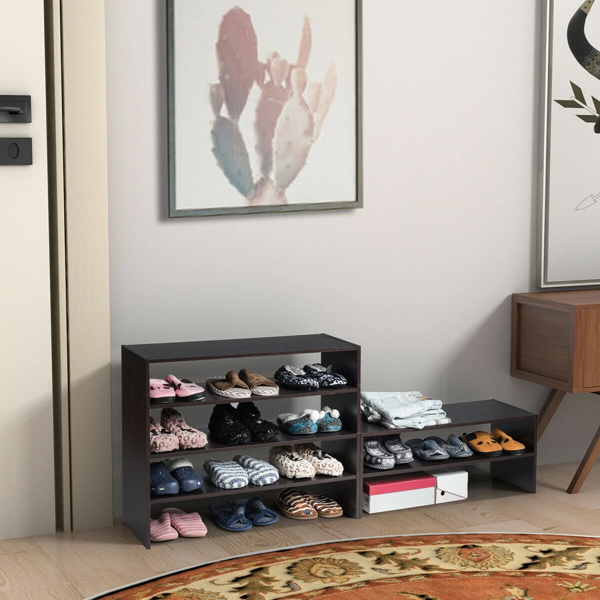 3 Piece Stackable Multi-Shape Shoe Rack, 31-Inch, Brown - Image 2