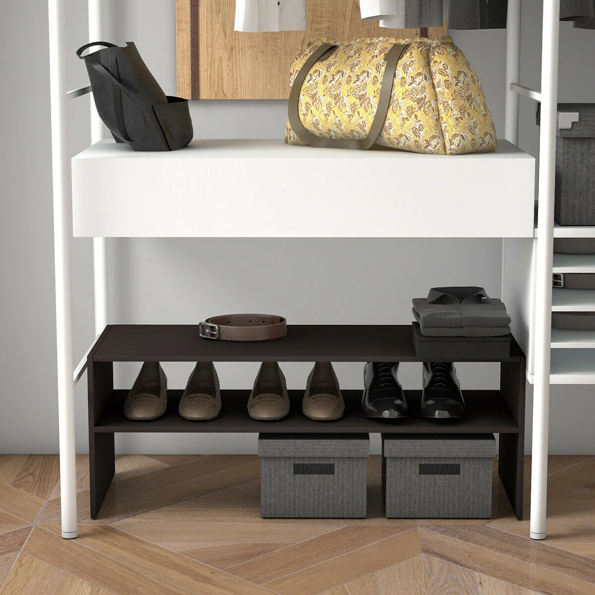 3 Piece Stackable Multi-Shape Shoe Rack, 31-Inch, Brown - Image 3