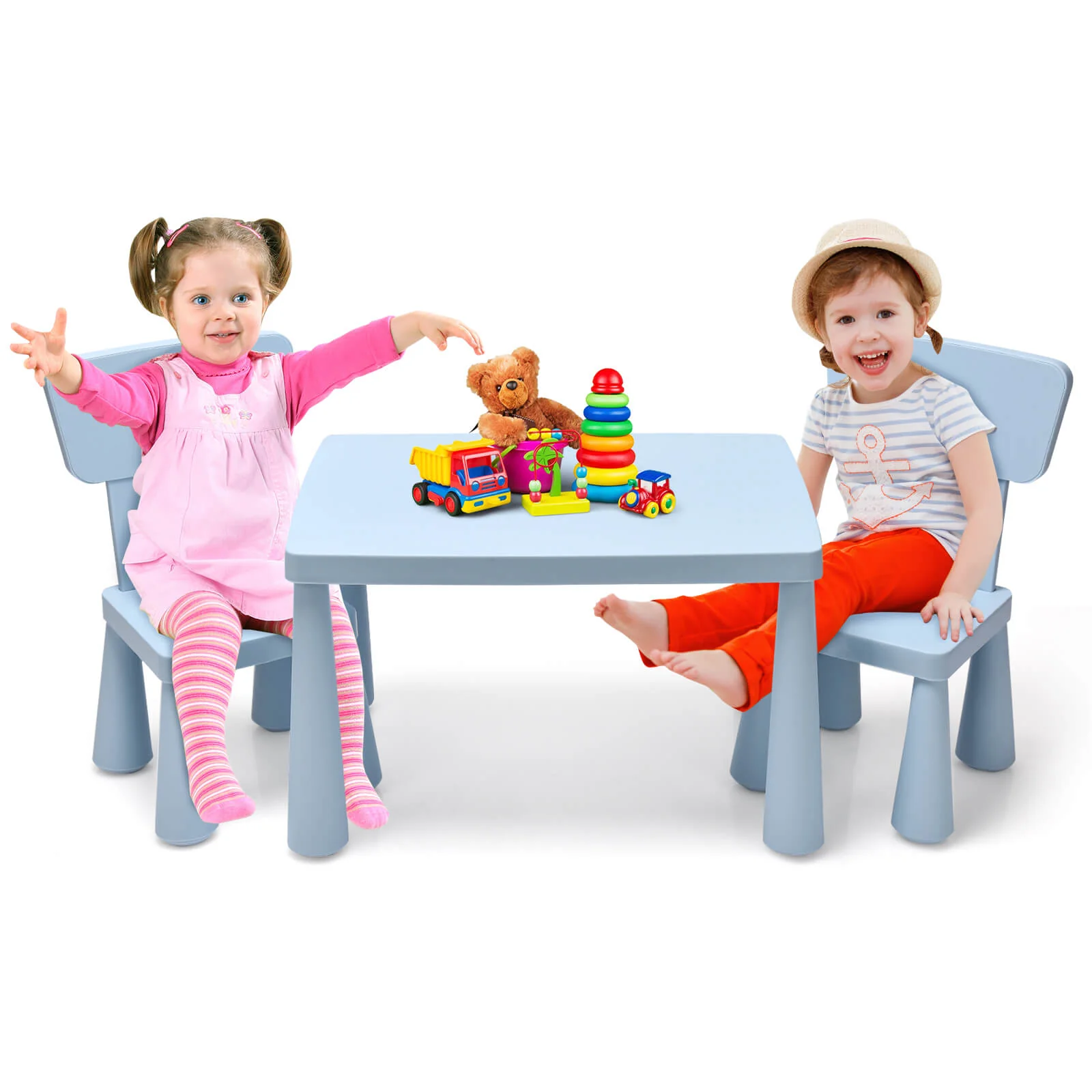 3-Piece Toddler Activity Table And Chair Set, Blue - Image 4