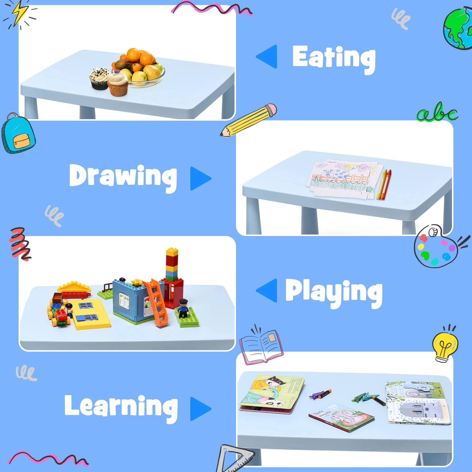 3-Piece Toddler Activity Table And Chair Set, Blue - Image 9