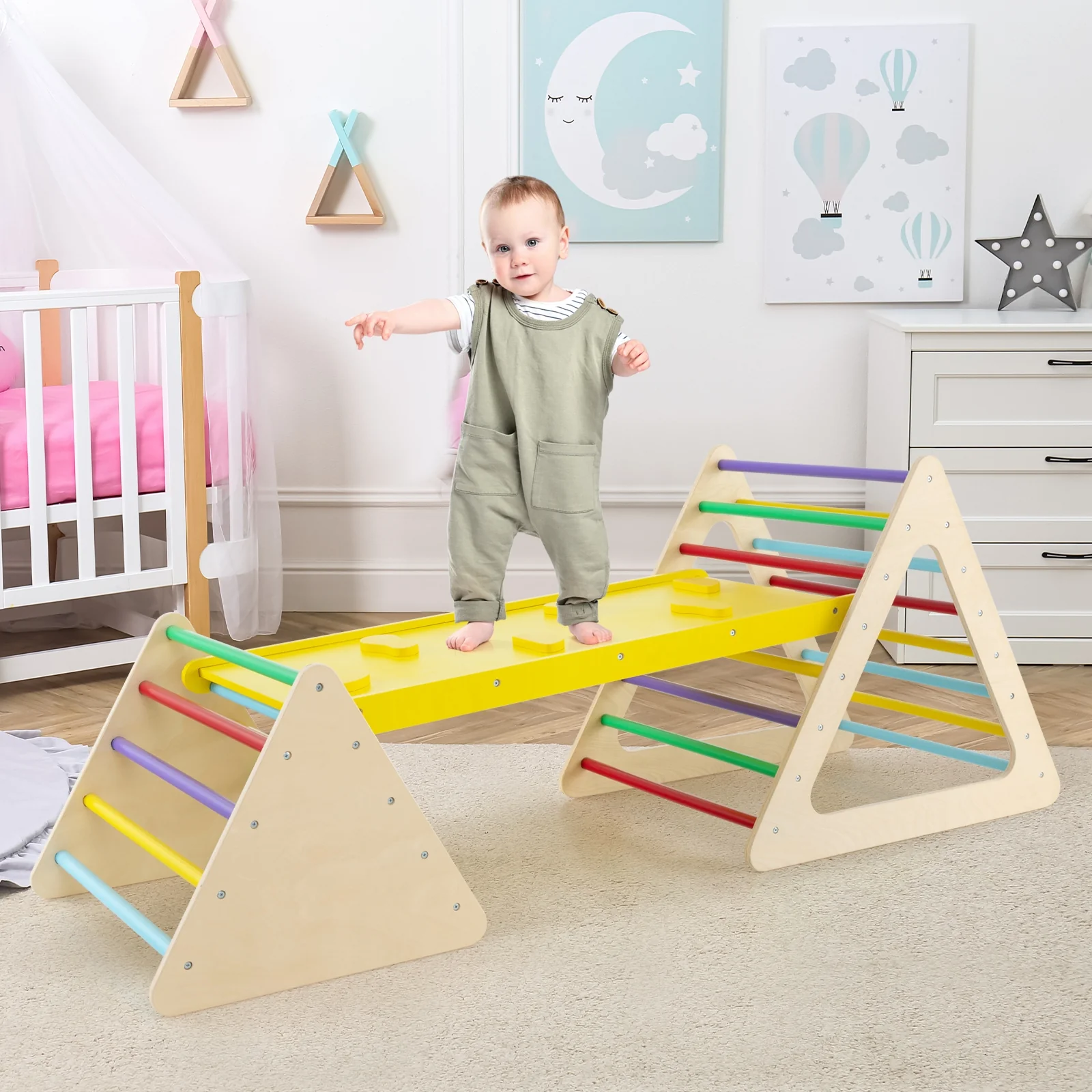 3 Piece Toddler Triangle Set, 2 Climbing Triangles, 1 Ramp, Colorful - Image 3