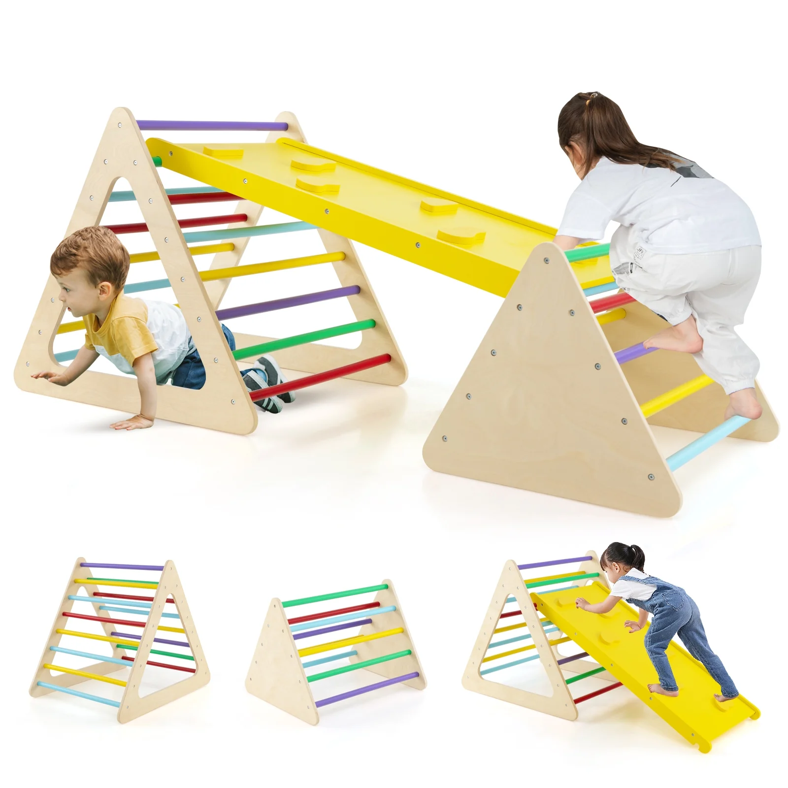 3 Piece Toddler Triangle Set, 2 Climbing Triangles, 1 Ramp, Colorful - Image 5
