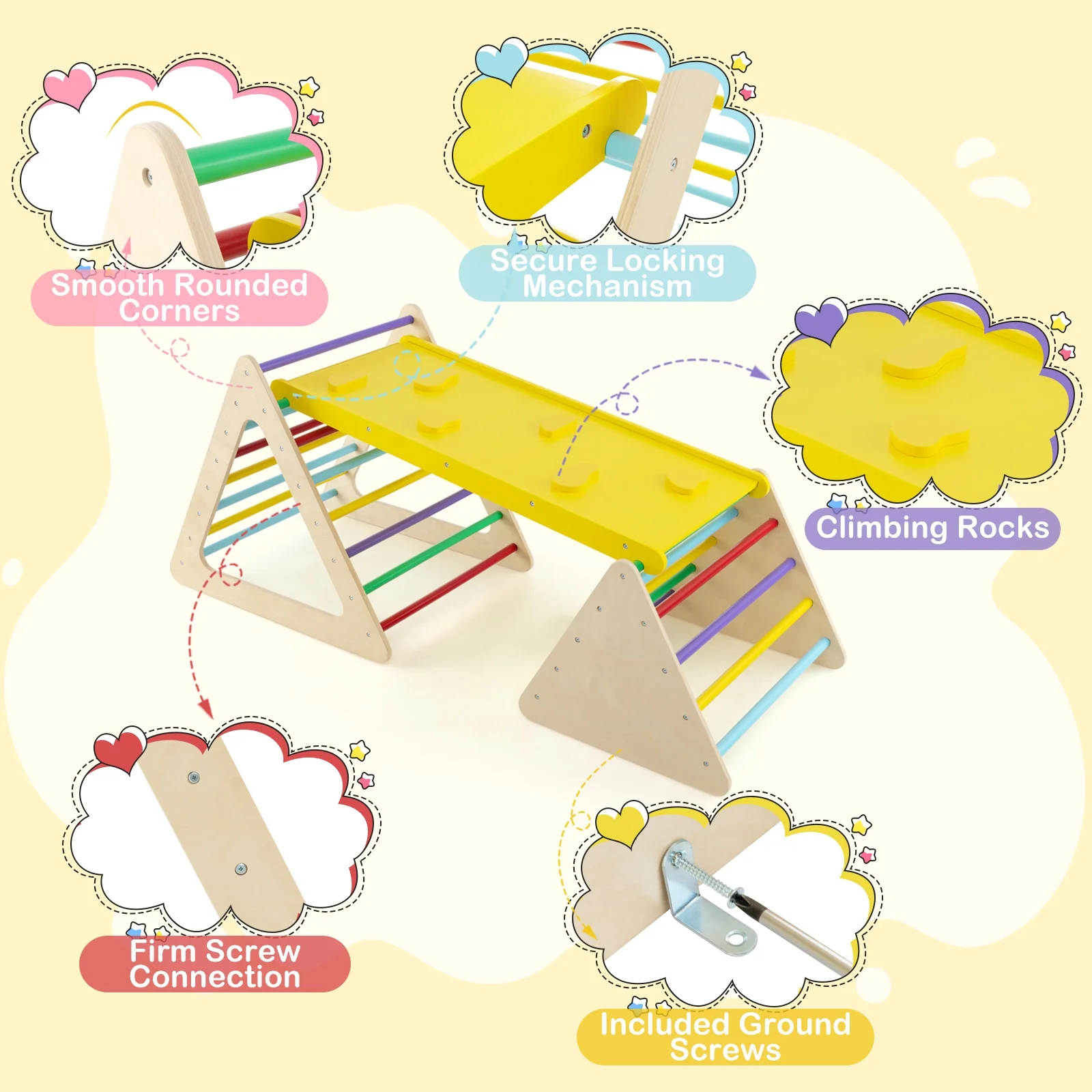 3 Piece Toddler Triangle Set, 2 Climbing Triangles, 1 Ramp, Colorful - Image 7