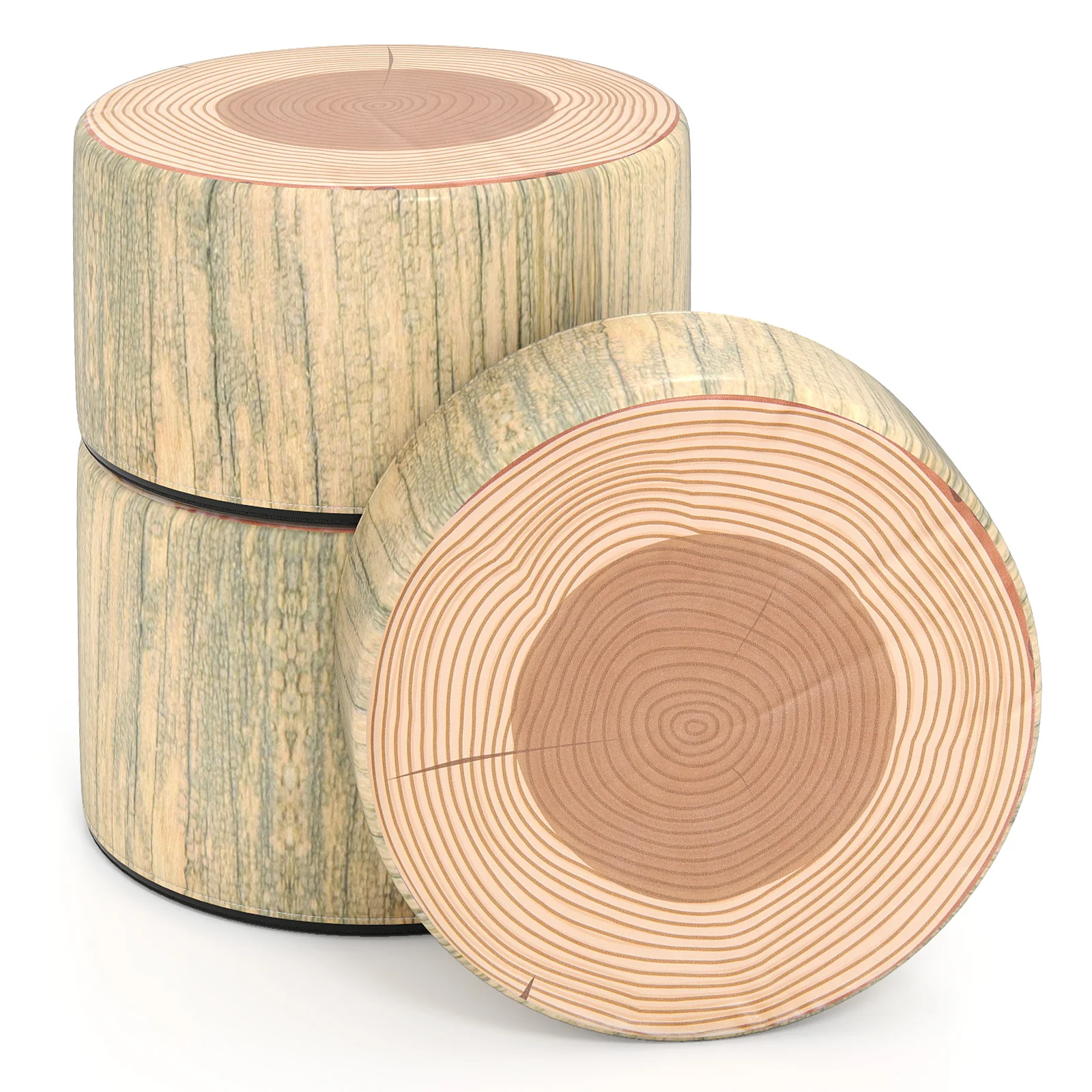 3-Piece Tree Stump Stool Set, Wood Printing, Natural - Image 4