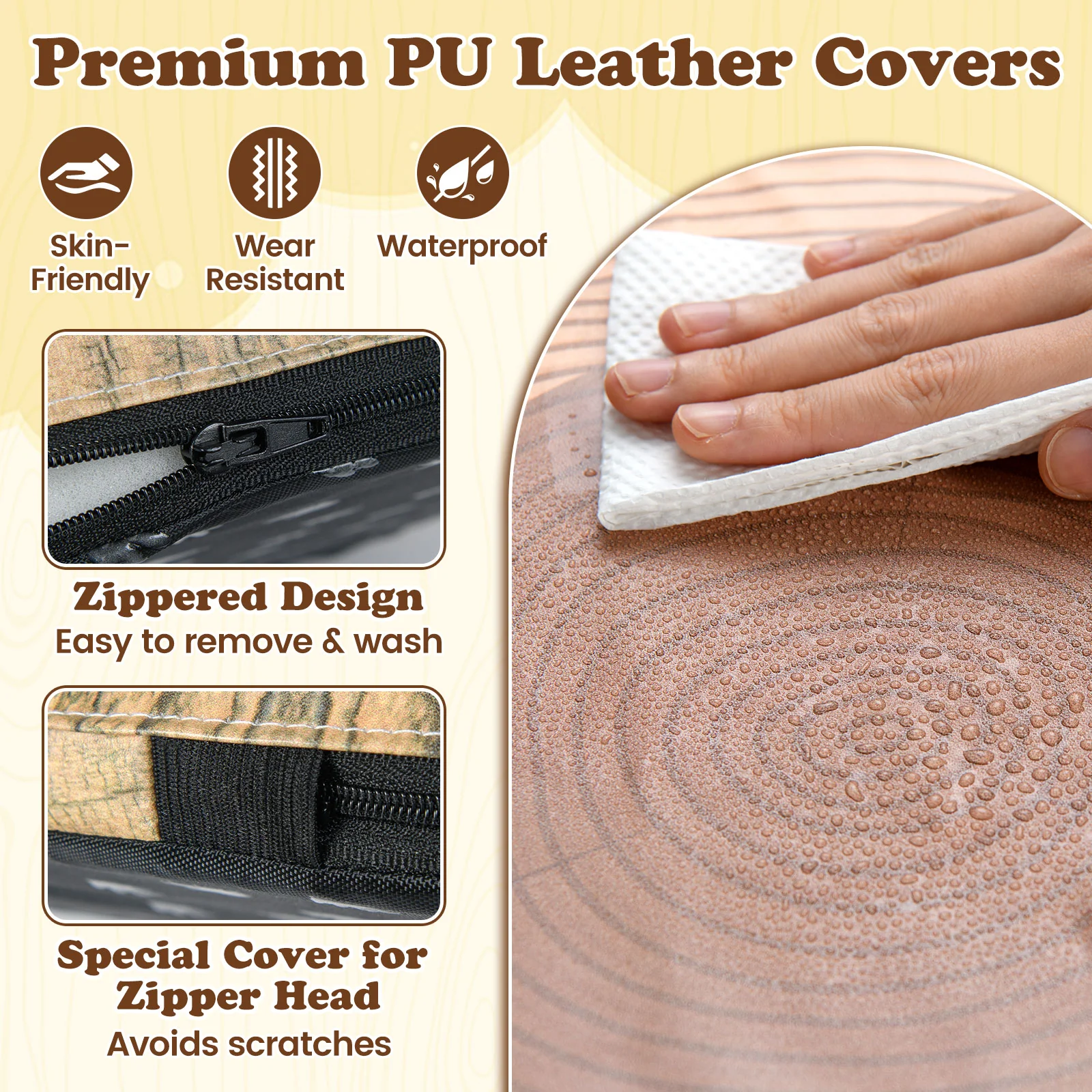 3-Piece Tree Stump Stool Set, Wood Printing, Natural - Image 8