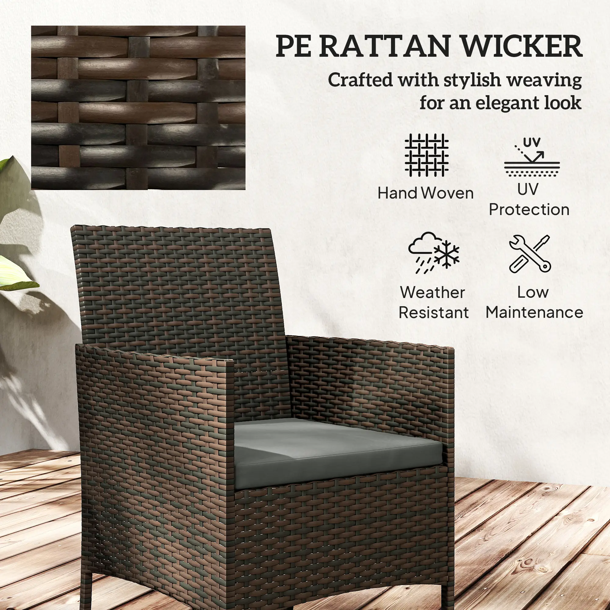 3 Piece Wicker Bistro Set, 2-Tier Glass Top Table, Dark Grey - Image 5
